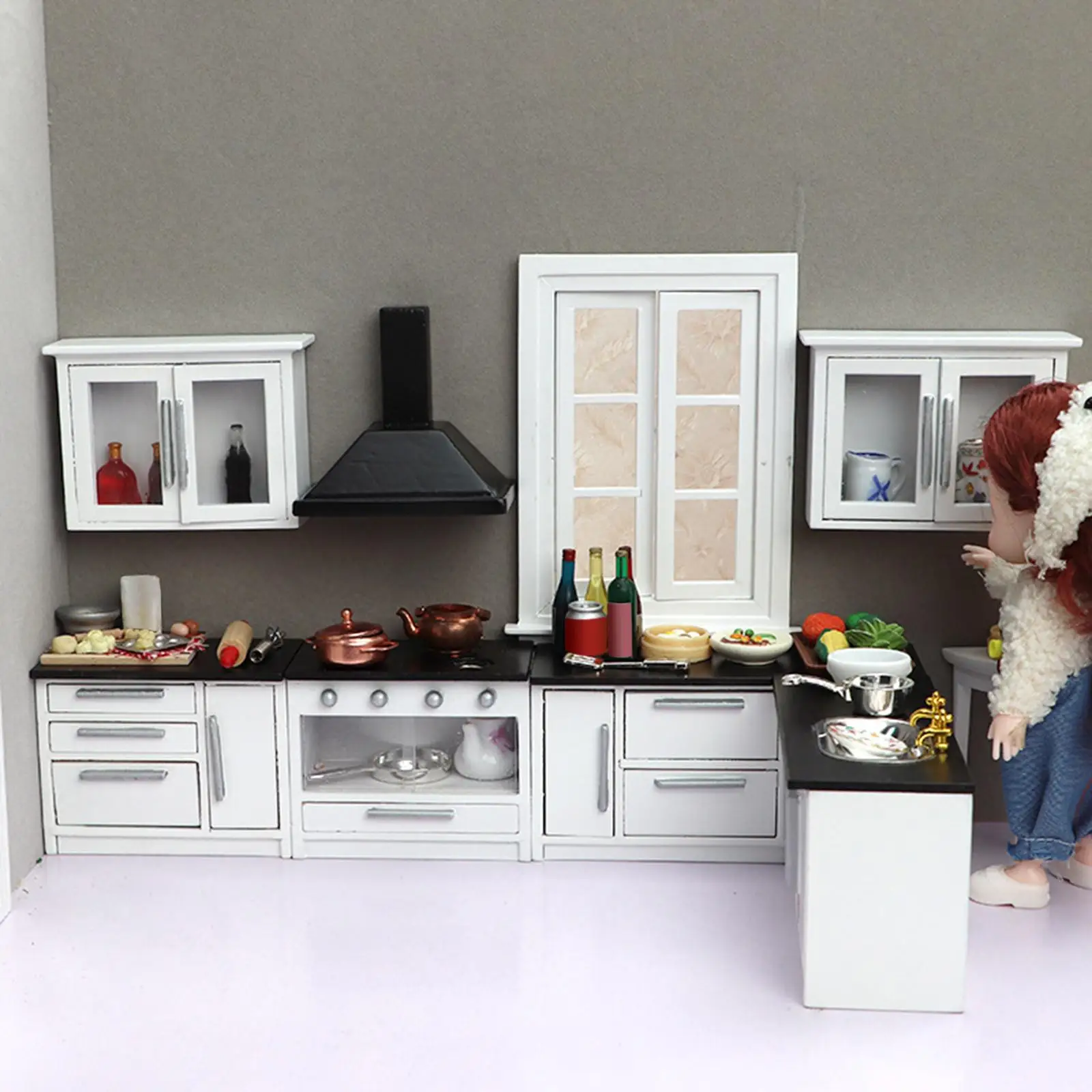 Dollhouse Kitchen Scene Kit Miniature 1:12 Accessories DIY for 3-6 Years Old