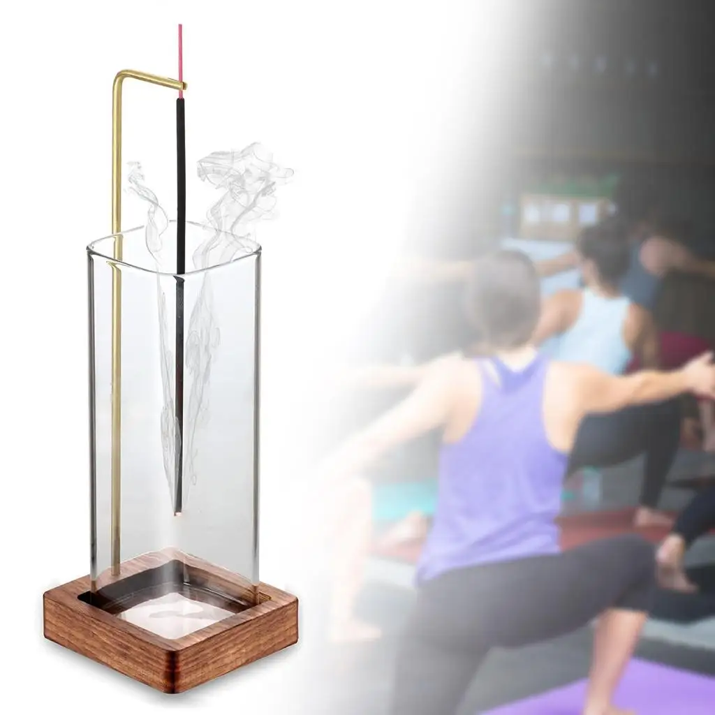 Incense Holder for Sticks Anti Ash Flying with Glass Ash Catcher Handmade Incense Tray for Tea House Table SPA Office