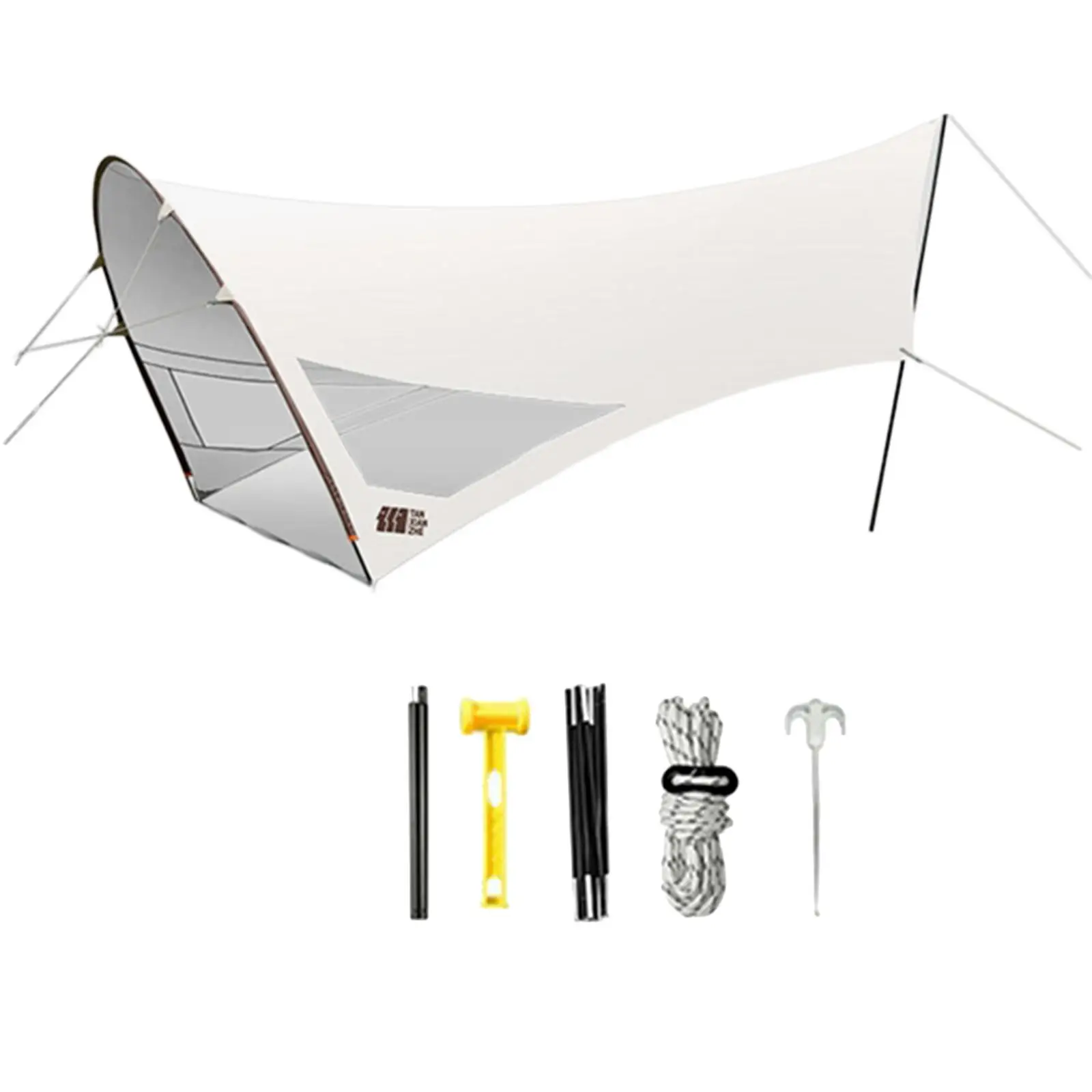 Camping Tarp Parasol Backpacking Tarp Waterproof with Poles Large Sunshade Durable Canopy for Hiking Yard Touring Beach Garden