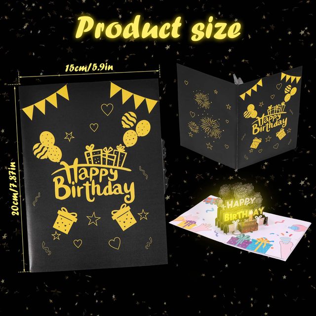 Carte D'Anniversaire Musicale Pop-Up Avec Lumière Et Bougie Gonflable, Cadeau D'Anniversaire