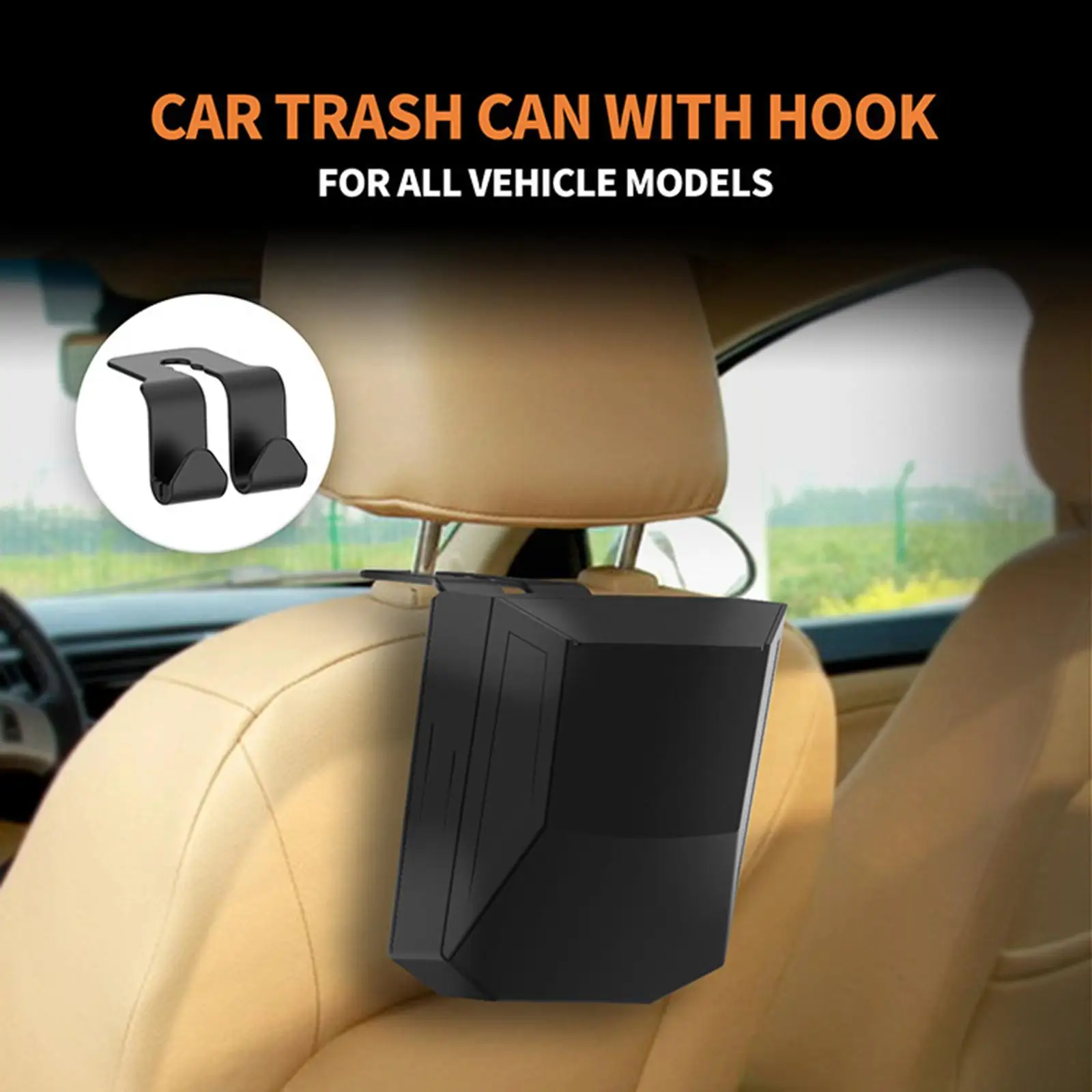 Hanging Car Trash Can for Back Seat Headrest with Hook Portable Multipurpose Trash Bin Universal Leakproof Vehicle Accessory