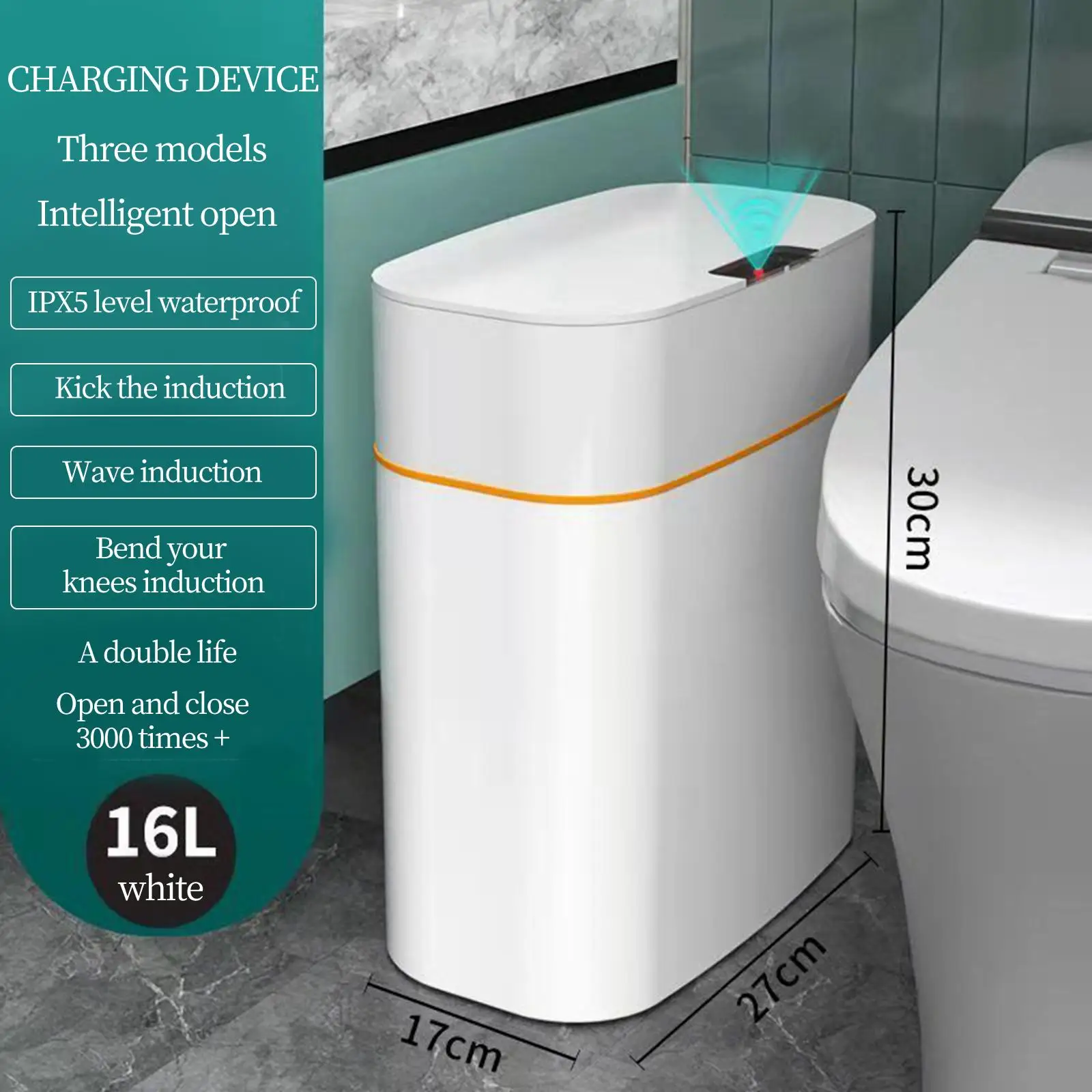 16L Household Dustbin Touchless Automatic Smart Trash Can for Study Bedroom
