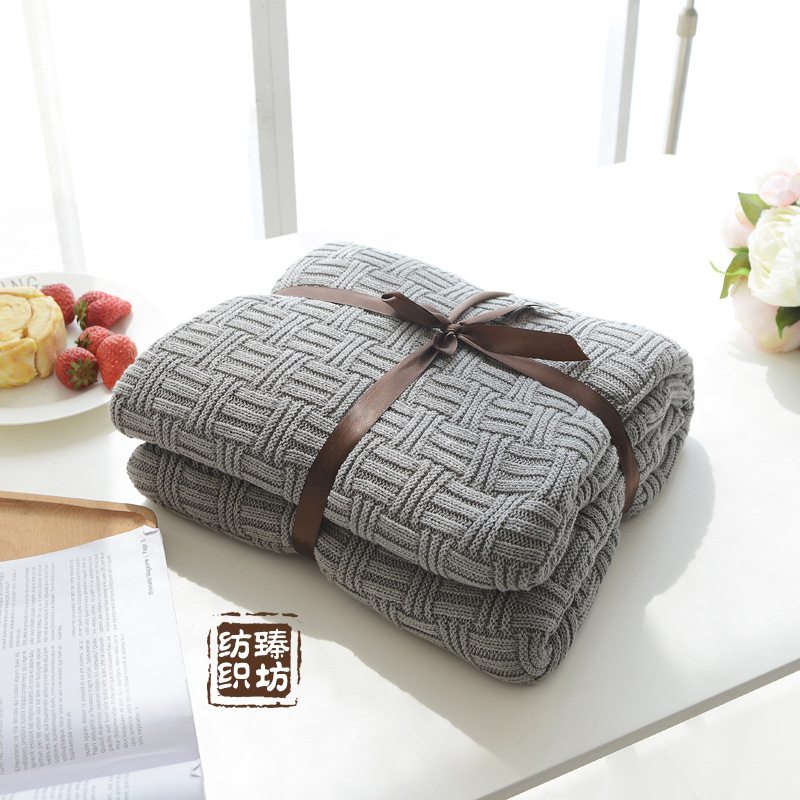Einfache Baumwolle Gestrickte Decke Einfarbig Sofa Decke Abdeckung Nordic Wohnkultur Decke für Bett Tragbare Atmungsaktive Schal – Detail 10