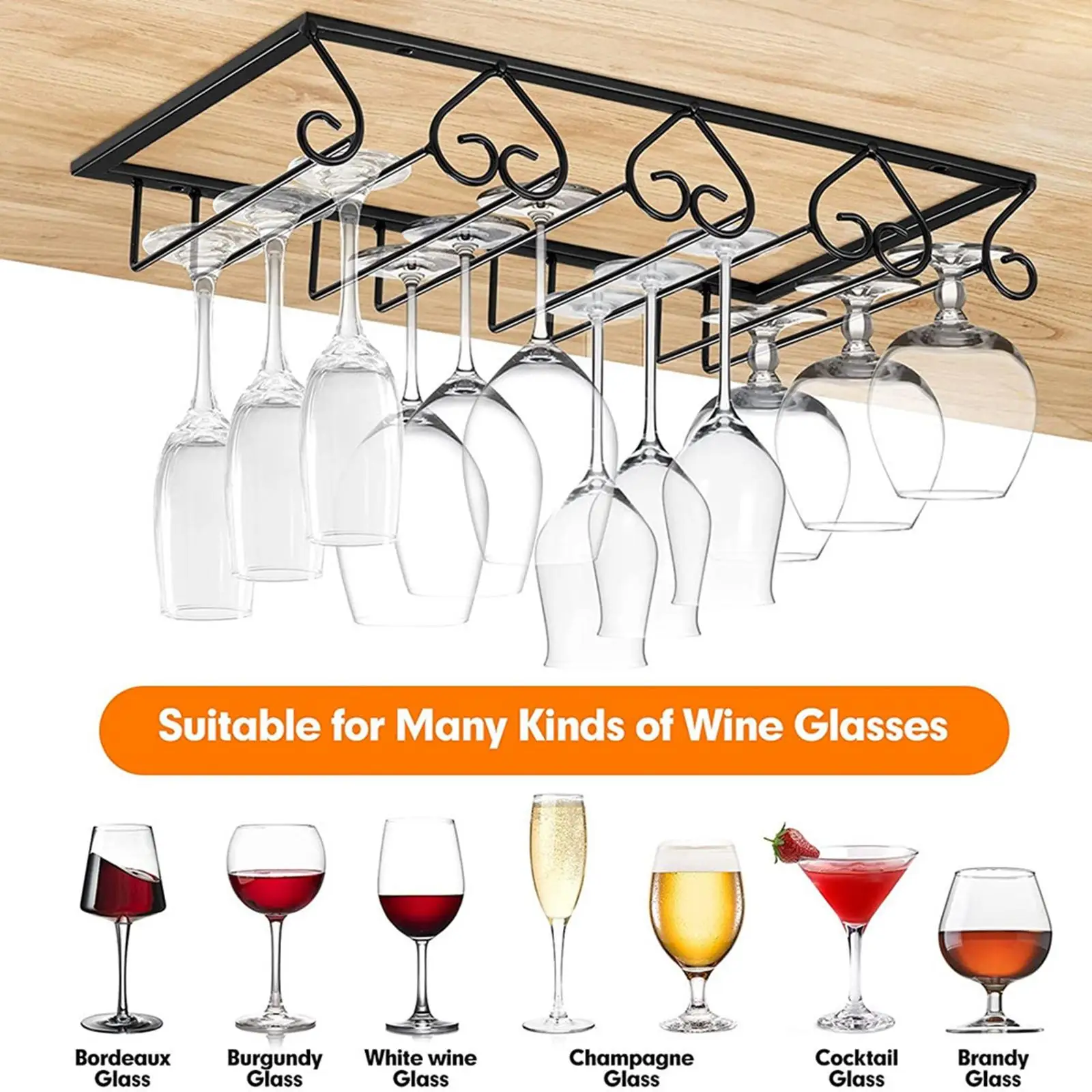 Wine Glass Holder Storage Rack Hanging Stemware for Kitchen Restaurant