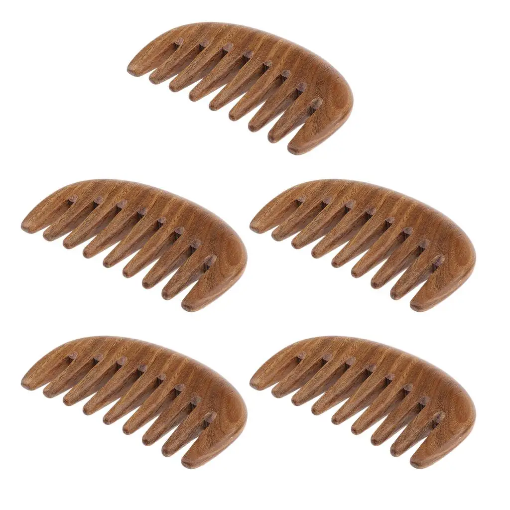 Pack of 5 Travel Handmade Seamless Natural Antistatic Detangling Beard Combs