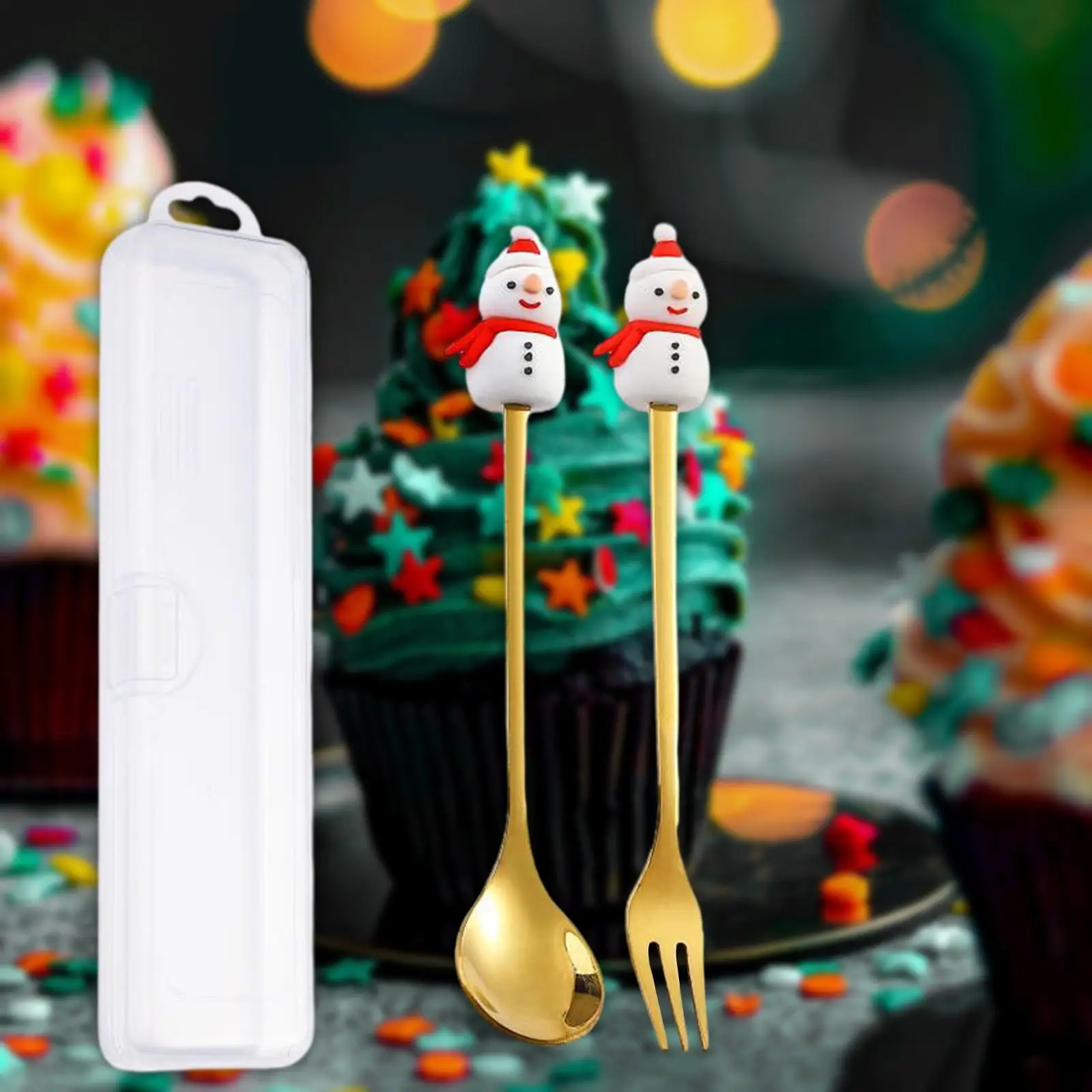 Xmas Flatware with Box Tea Spoon Set Dessert Cake Spoon Set Xmas Cutlery Kits for Restaurant Daily Use Holiday Party