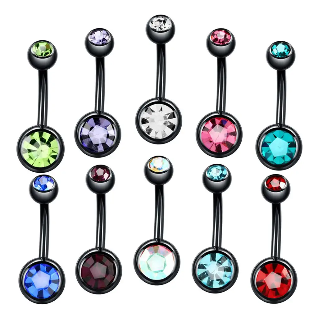 10PCS Belly Button Rings Double Multi- Zirconia Stainless Steel 14G