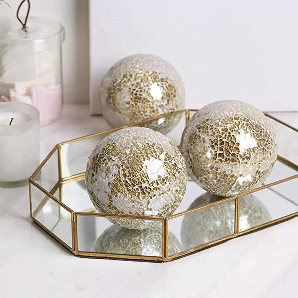 Mosaic Sphere Balls 8cm Set Decorative Orbs Glass Sphere for Living Room