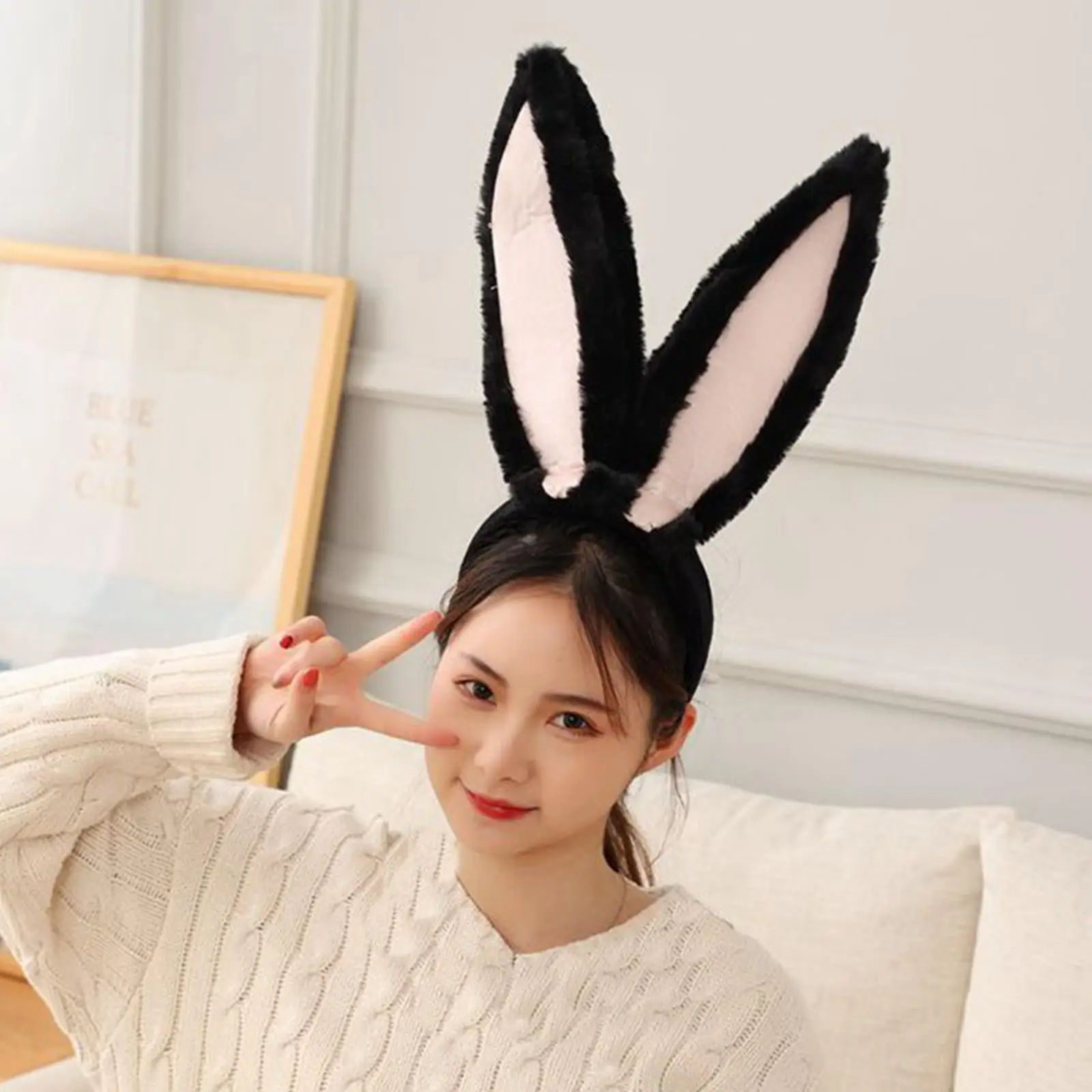 Plush Bunny Ear Headband Furry One Size Soft Hairband for Cosplay Party Kids Girls