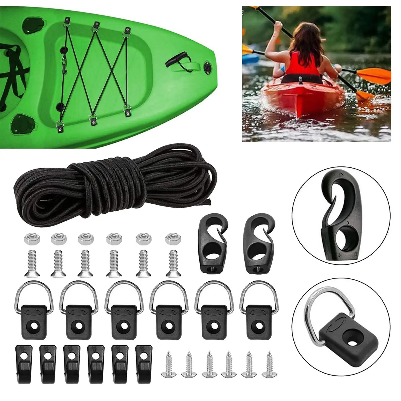 10 pezzi Kayak Canoe D Anelli Deck Fitting Bungee Cord Kit Rigging 