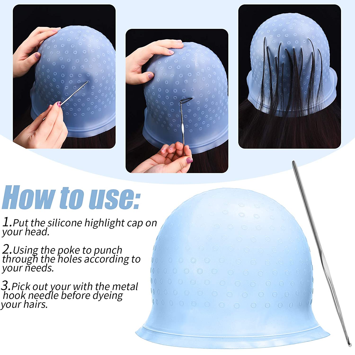 Best of Hair Coloring Highlighting Cap Reusable Silicone Highlight Cap Pull Through Caps For Hair Dying Frosting Cap With Hook Reviews & Tips - Image 5