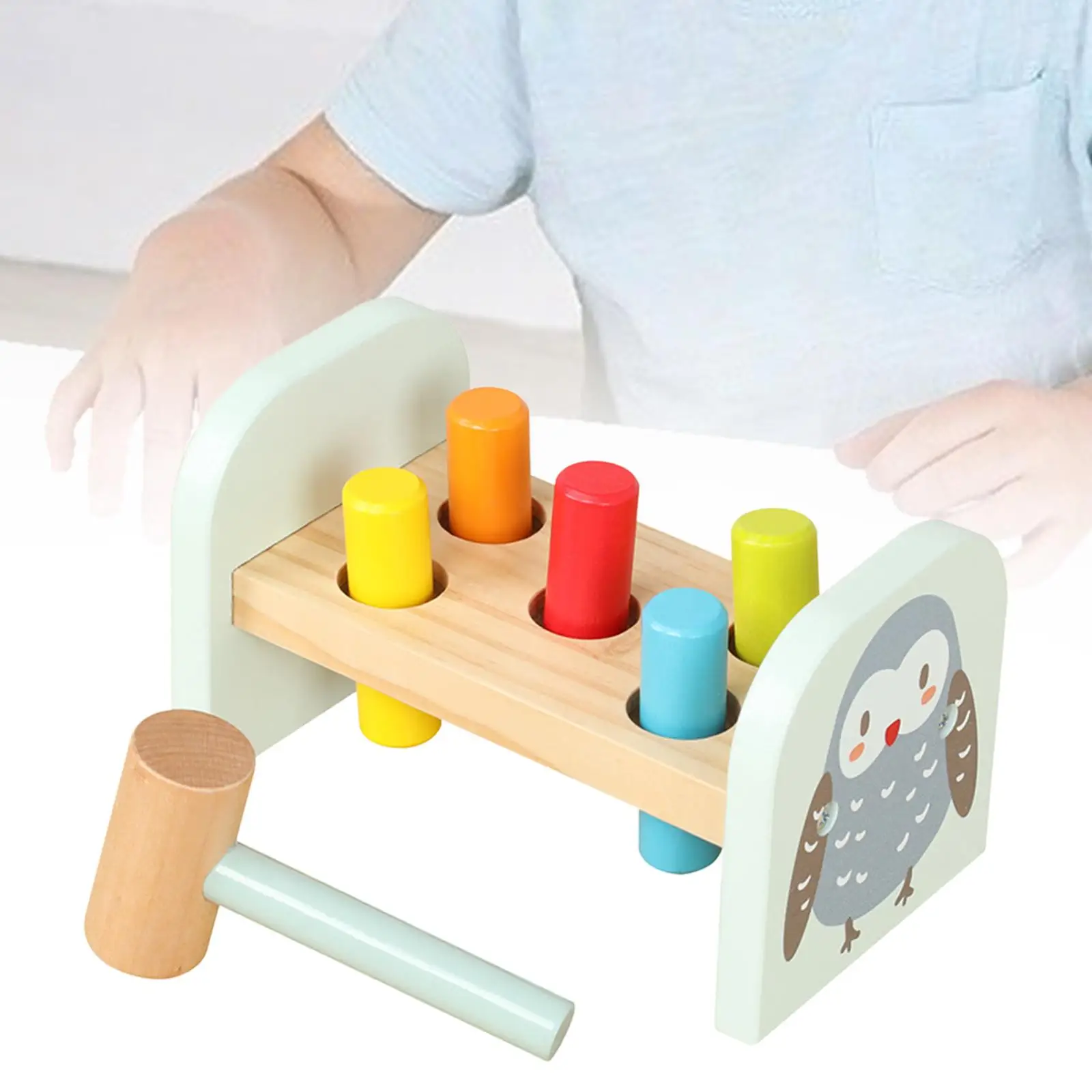 Pounding Bench Wood color Cognitive with Mallet Wooden Pounding Toy for Boys