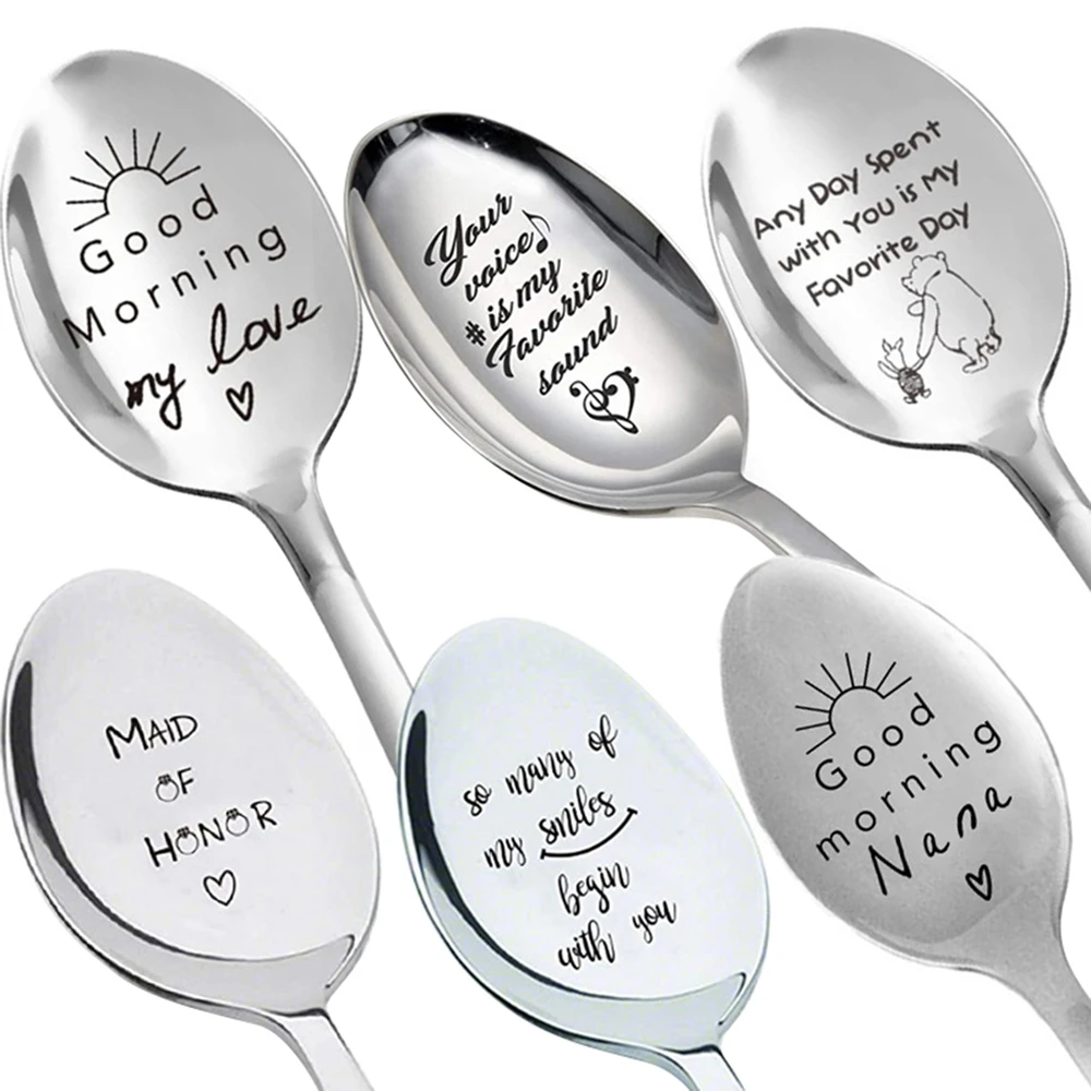 Nabsna Stainless Steel DIY Lettering Couple Gifts Coffee Dessert Spoon Teaspoons 