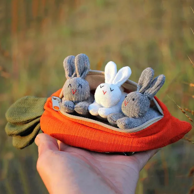 PW TOOLS Lapins à cache-cache dans une pochette carotte fraise Cadeau de  lapin de Pâques dézippez la poupée lapin dans un sac à main carotte fraise
