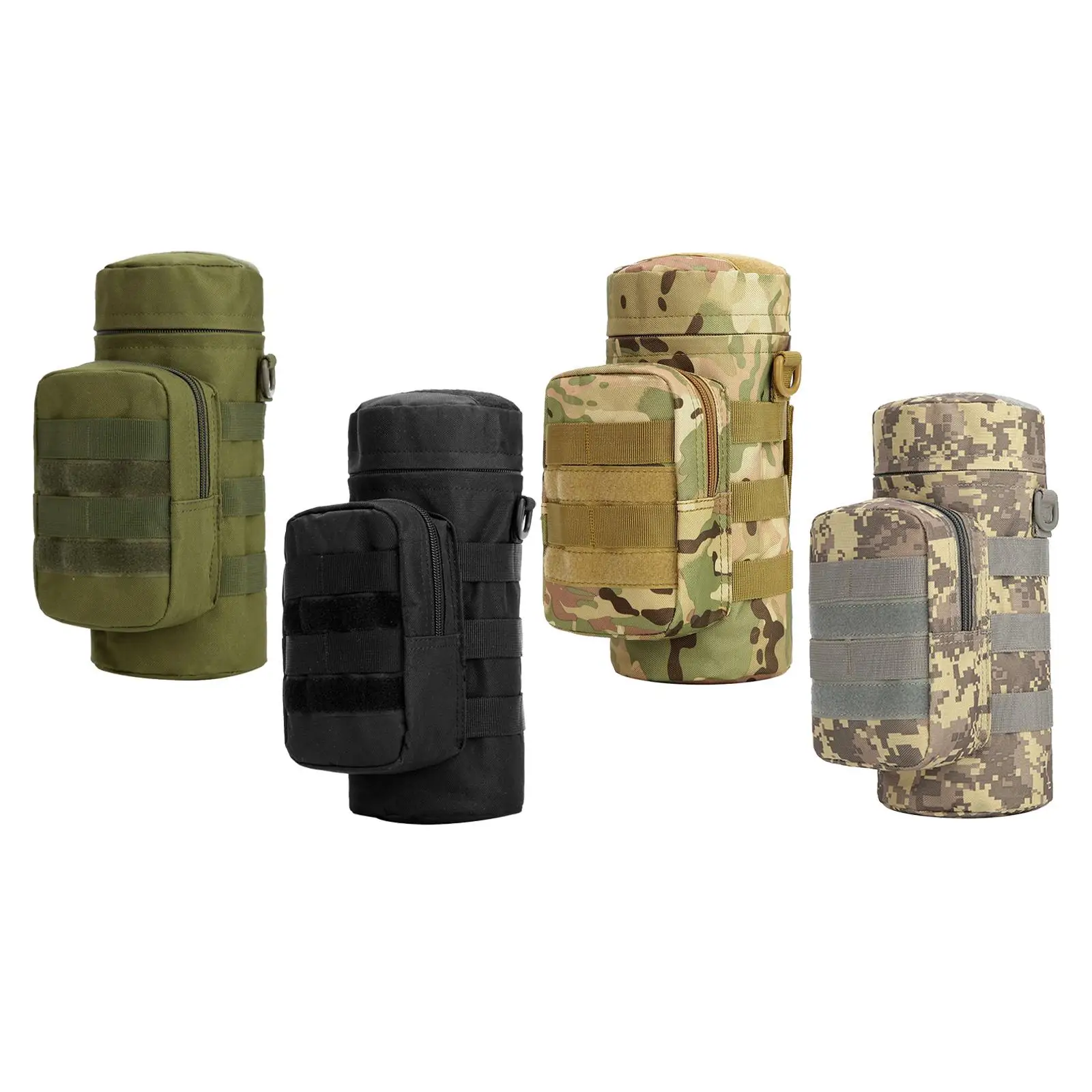 Outdoor Tactical Water Bottle Pouch Military Travel Tool Kettle Set Molle Water Bottle Holder w/ Shoulder Strap Camping Hiking