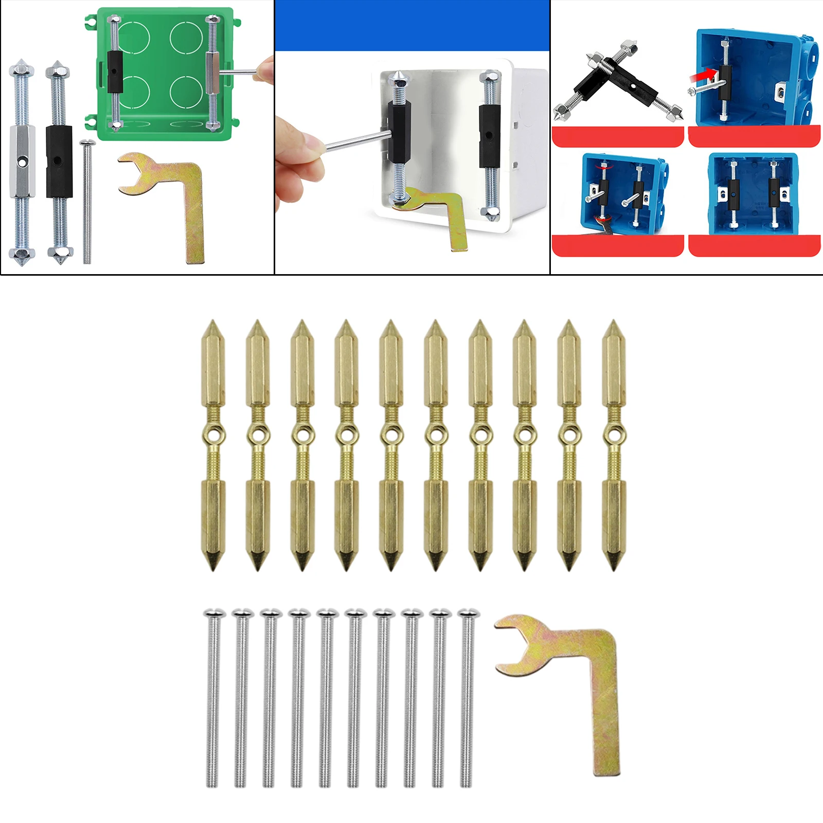 21Pcs/Set Cassette Screws Support Rod Kit, Repair Tool, Rust Resistant Adjustable Fixer Wrench for Wall Switch Junction Box