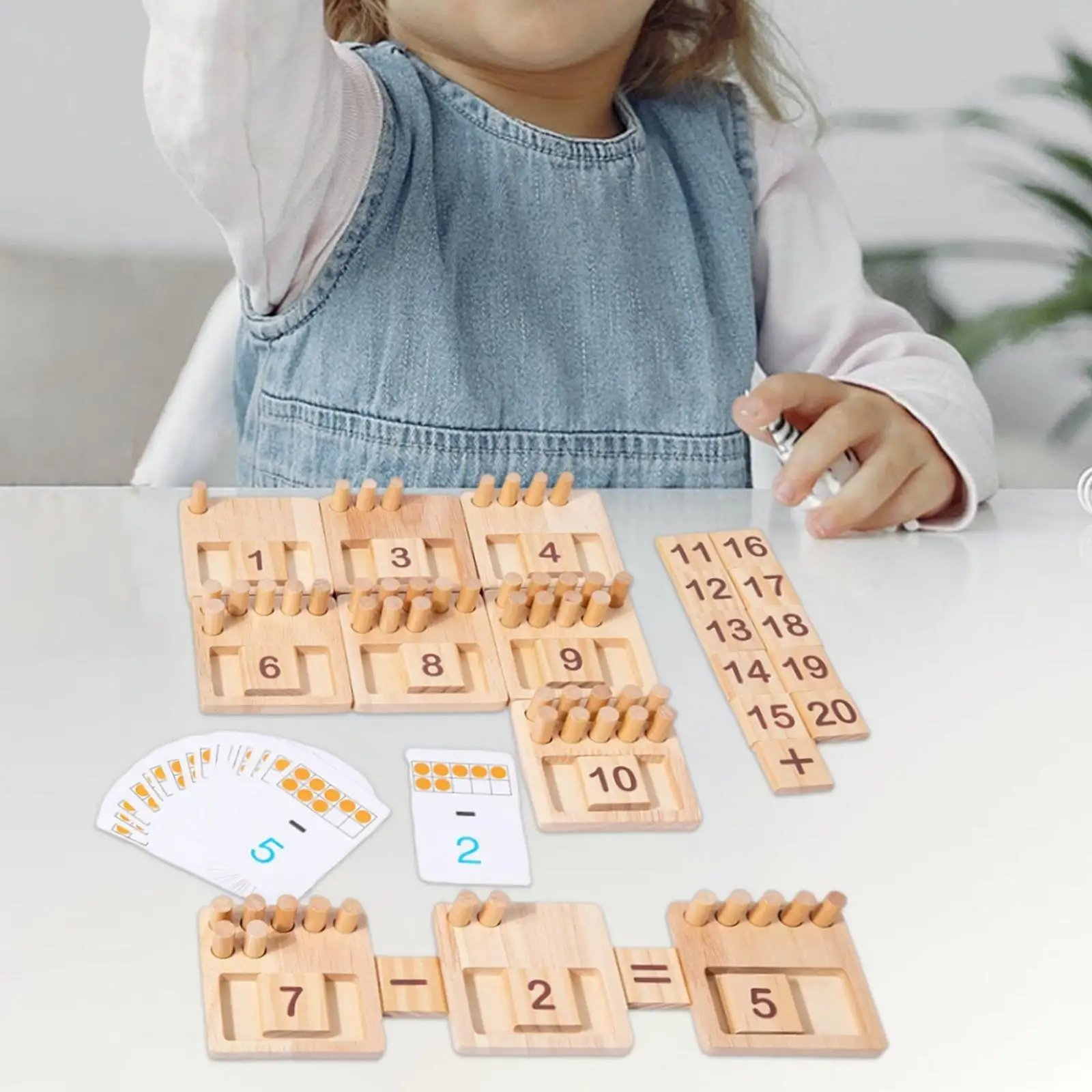 Montessori Math Wood Counting Rods with Cards Math Number Counting Toys for Boys Girls