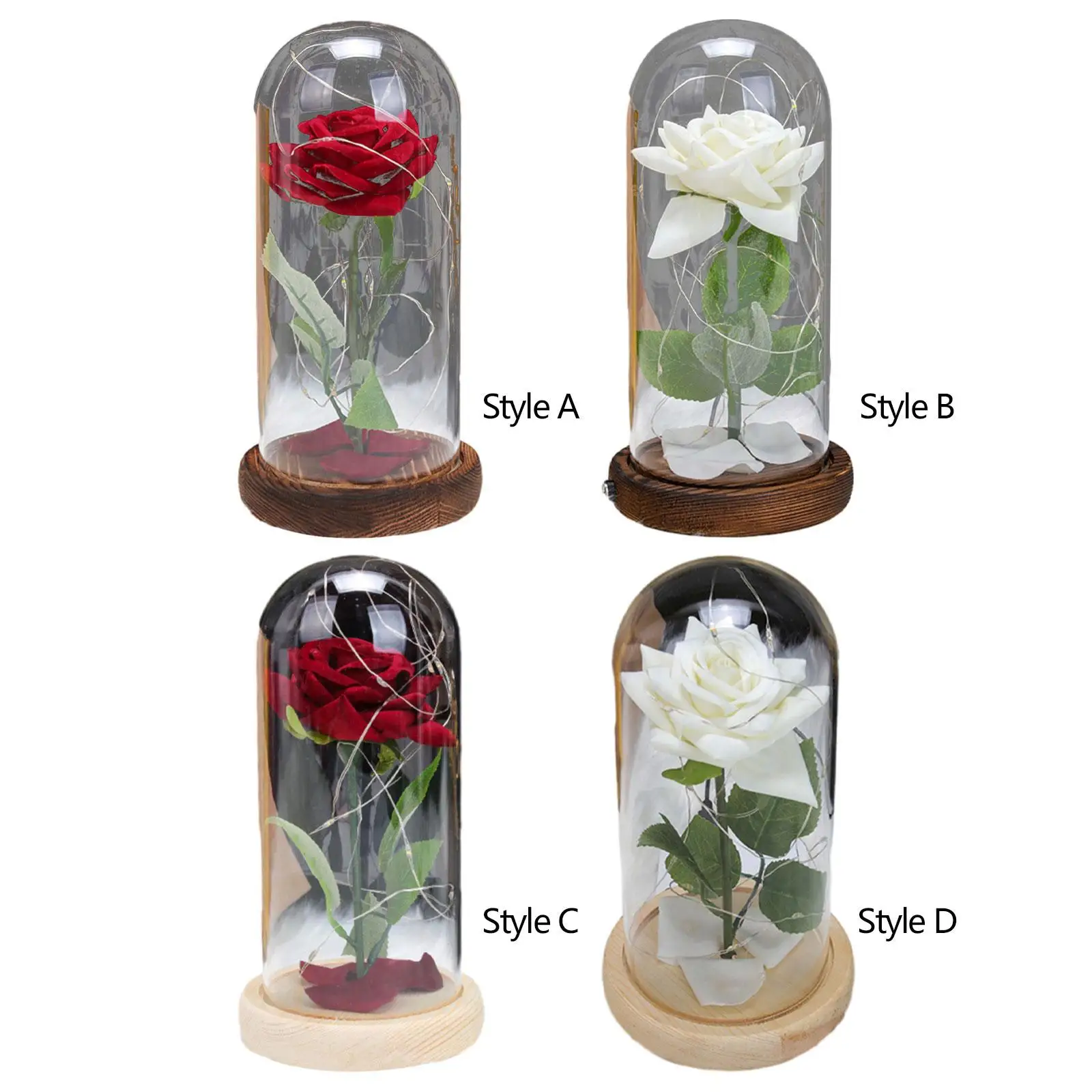 Glass Rose Flower Gift Valentines Decor Alentines Day Gifts for Him Eternal Flower Glass Cover Crafts Rose Flower in Dome Glass