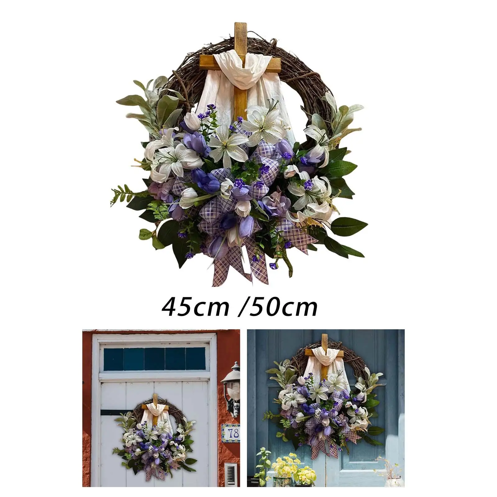 Easter Wreath with Cross Door Hanging Decorative Wreath for Weddings, Parties, Gardens, Hotels Exquisite Workmanship Rustic