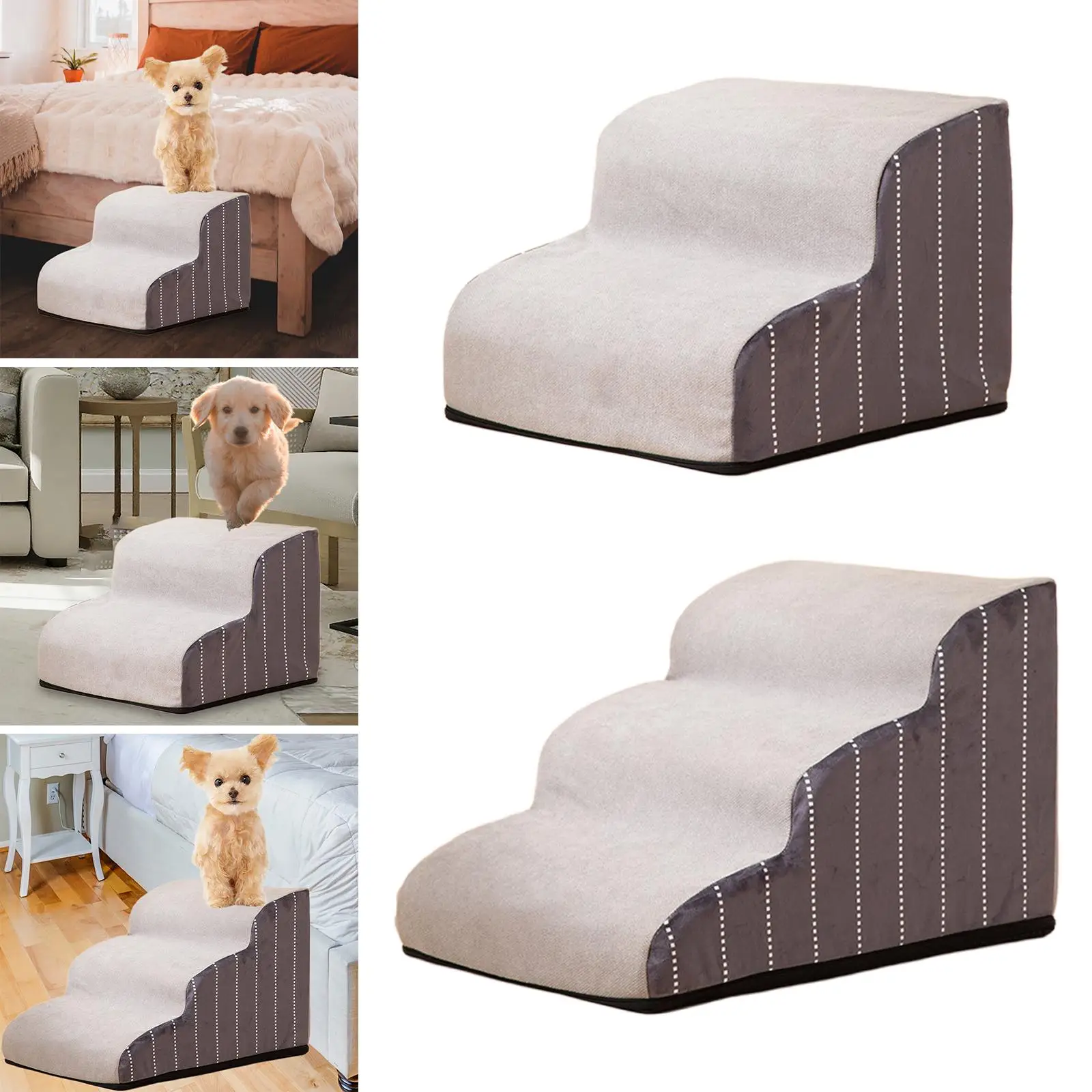 Portable Dog Stairs Pet Ladder Ramp with Washable Cover Anti-Slip Extra Wide Comfortable Slope for Cats Small Dogs Bed