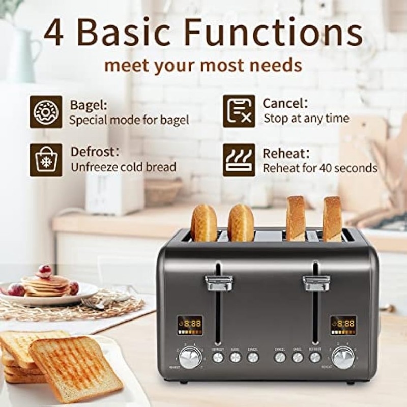 Title 3, Toaster 4 Slice,Stainless Steel Bread Toaster w...