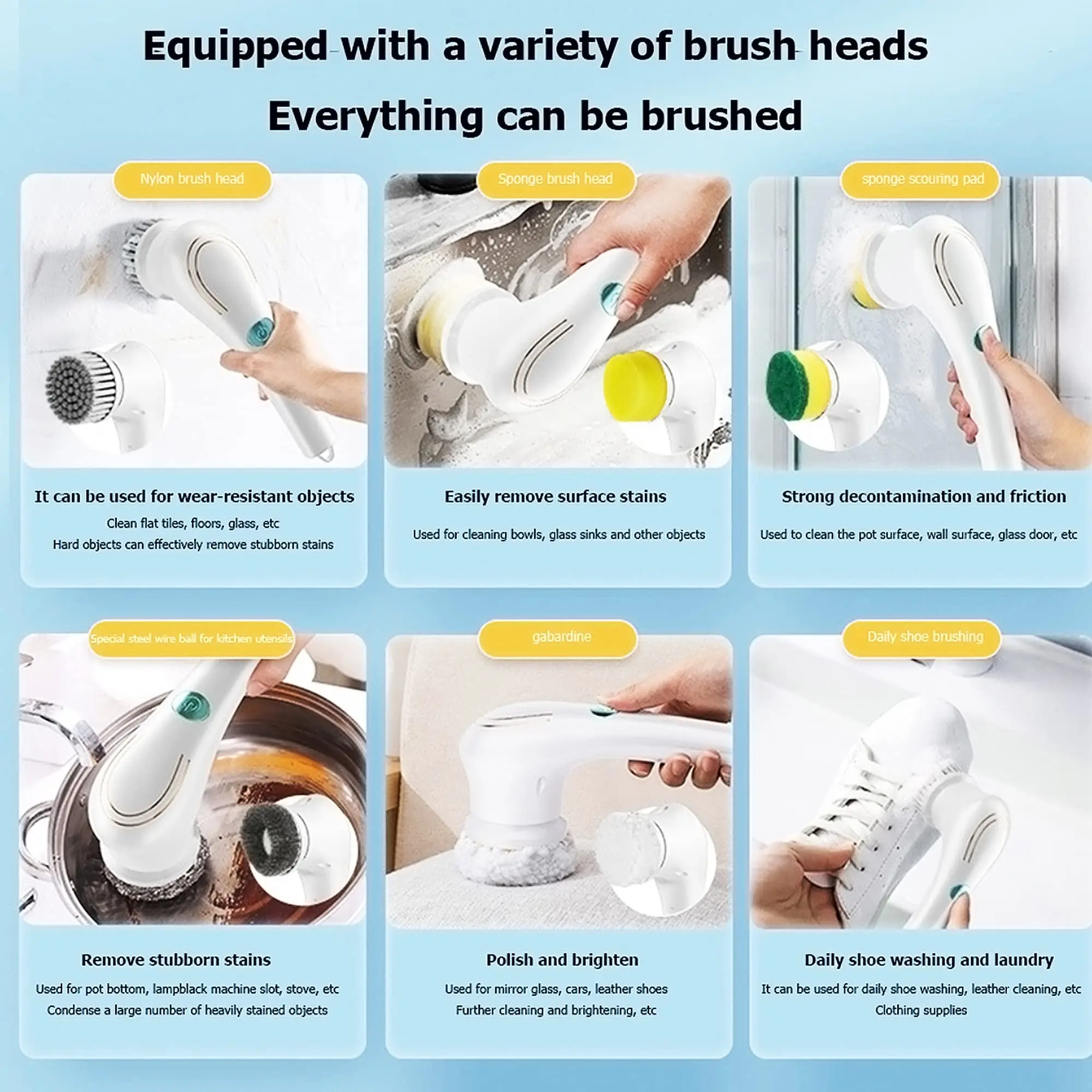 S8e9290f582784a1aabf6f517d73b453f7 USB Rechargeable 360° Electric Spin Scrubber Cordless Handheld Scrubber with 5 Replaceable Brush Heads, Electric Floor Scrubber
