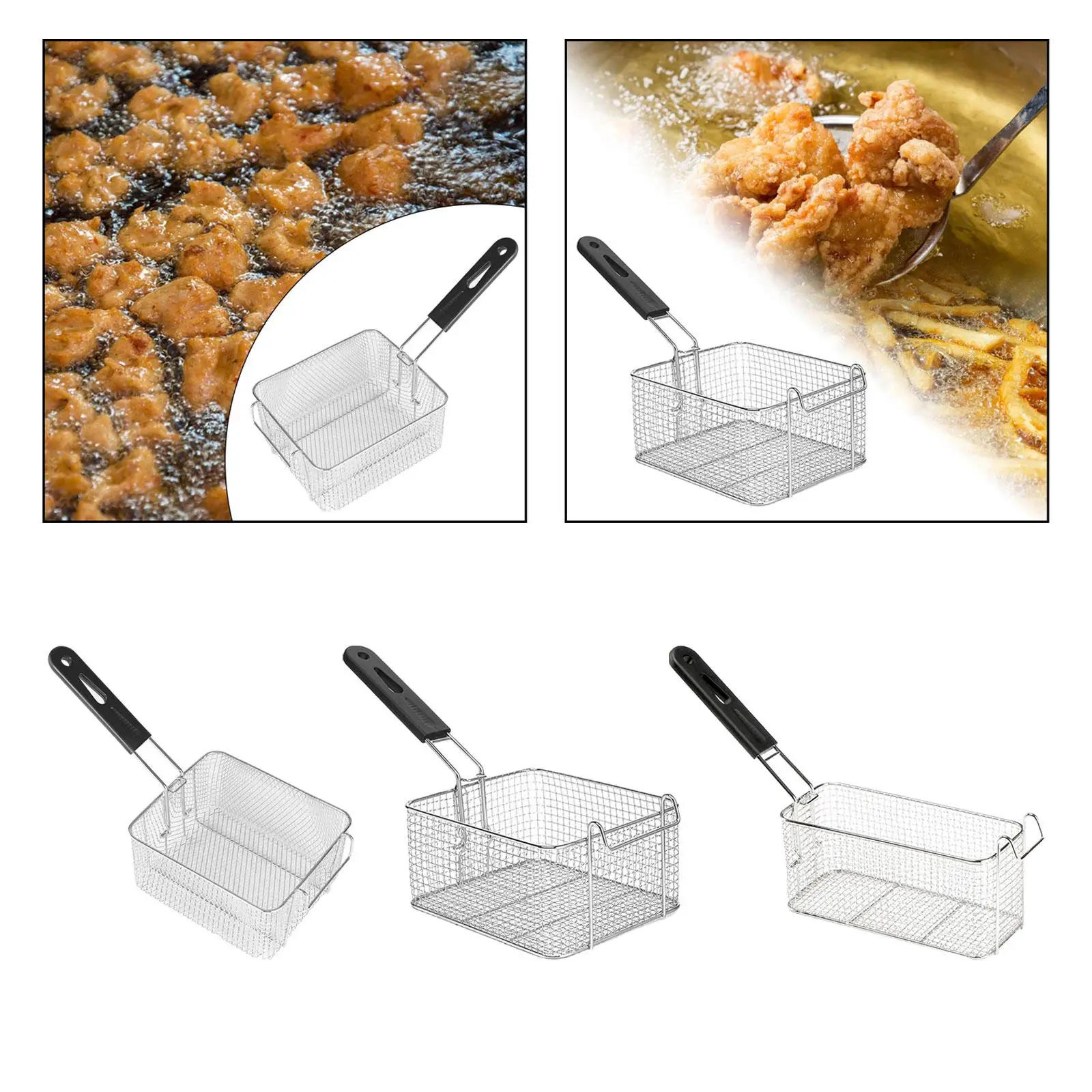 Deep Fry Basket Cooking Tool Portable Stainless Steel Frying Serving Basket for Chicken Wing Kitchen Cafe Barbecue Onion Rings