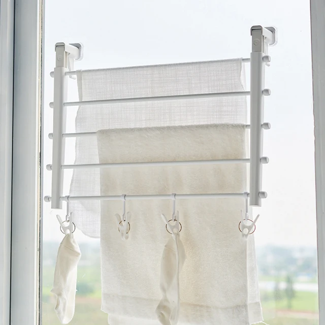 Folding Retractable Drying Racks Clothes Hanger Non Perforated Balcony  Hidden Simple Non-slip Towel Rack Space Saving - AliExpress