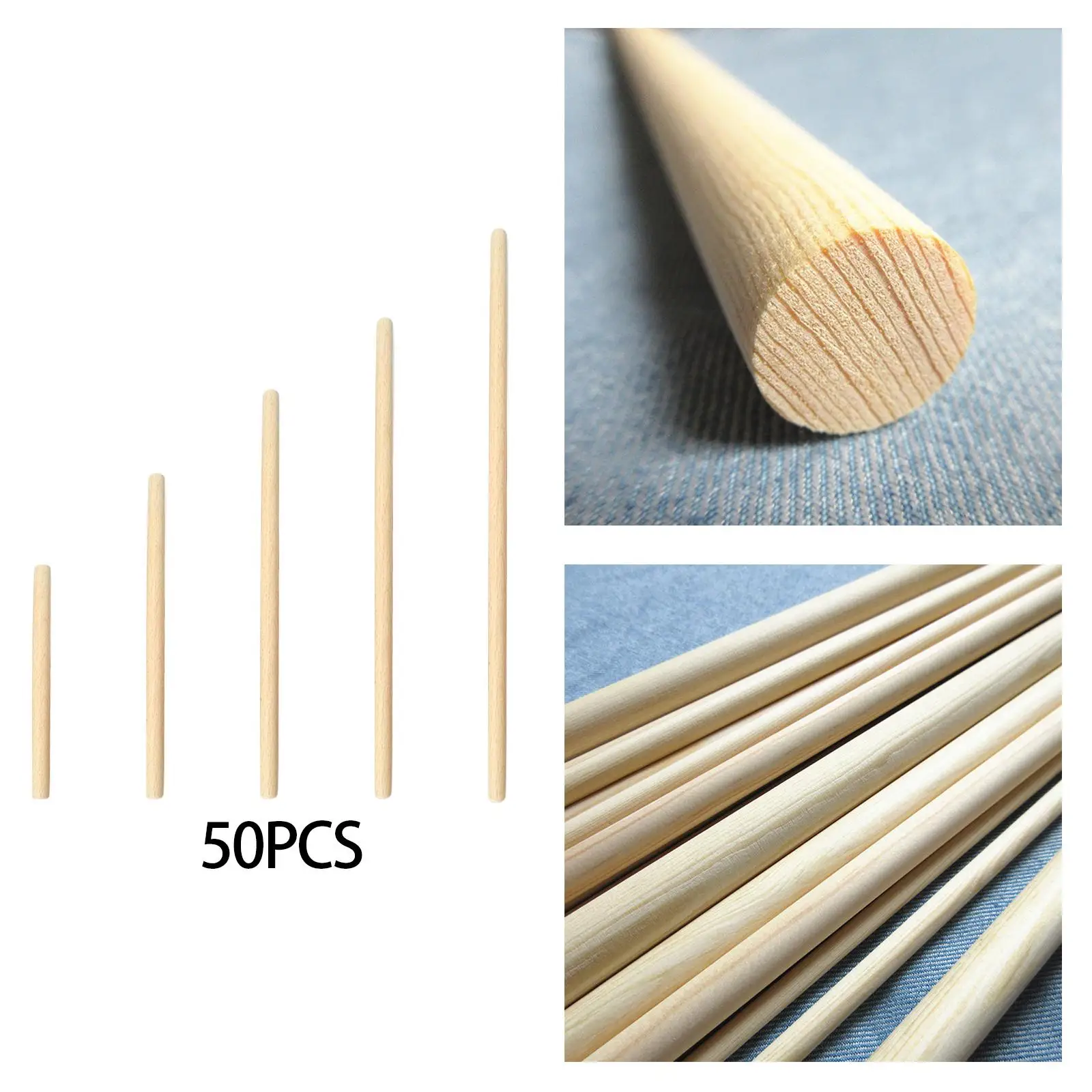 50 Pieces Doweling Rods Unfinished Round Wood Sticks for Building Model Macrame Home Garden Decoration Art Projects