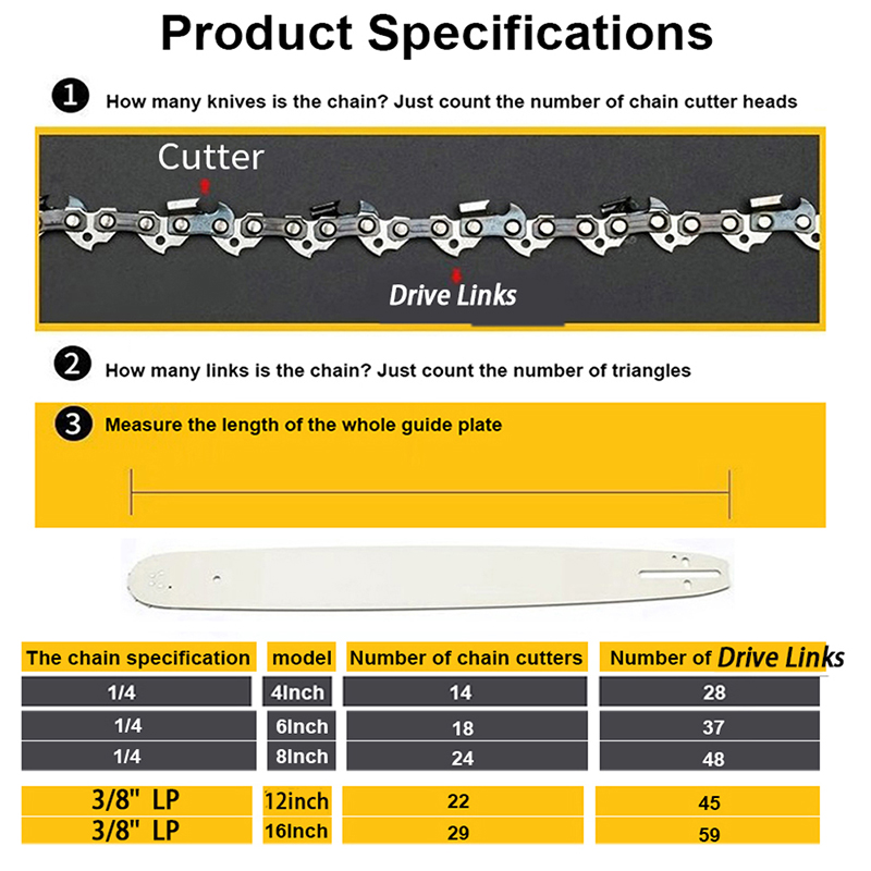 Title 4, 4/6/8 Inch Chain and Guide Plate Set Mini Chain...