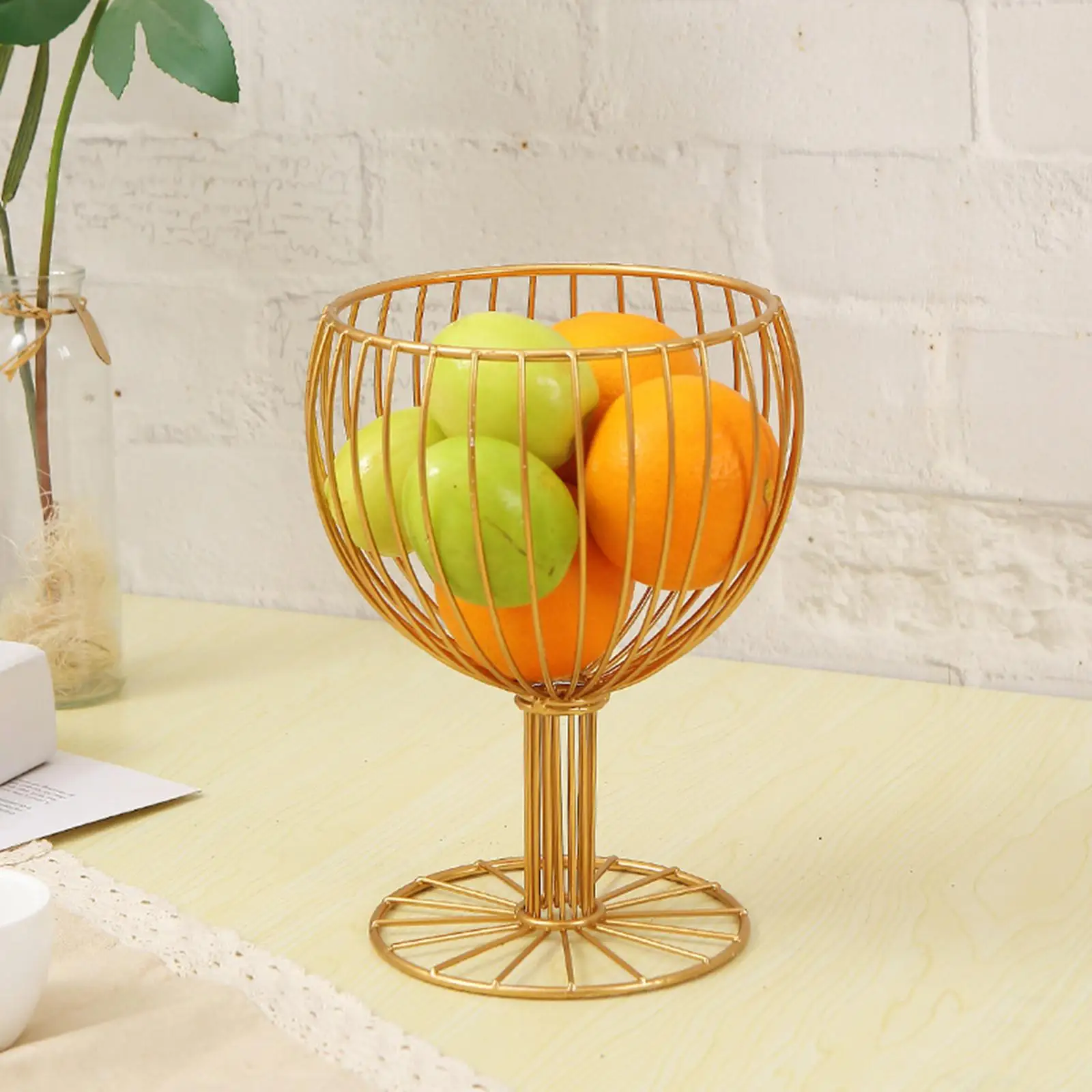 Wire Iron Fruit Basket Bowl Simple Line Wine Glass Shape Multipurpose Decorative