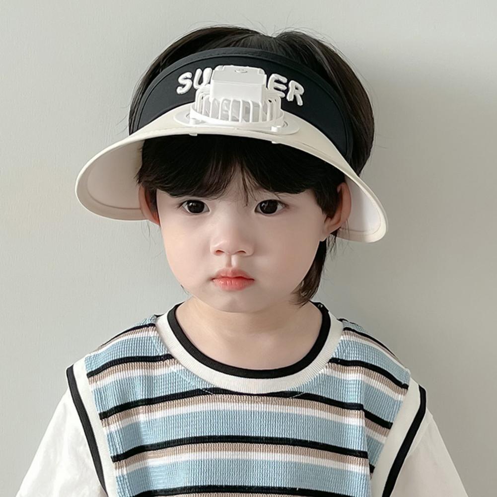 Sommer Kinder Sonne mit Mini Lüfter Leere Top Breite Krempe Visier Wandern Reise Sonnenschutz Mädchen Jungen Outdoor Hut_voghion.com
