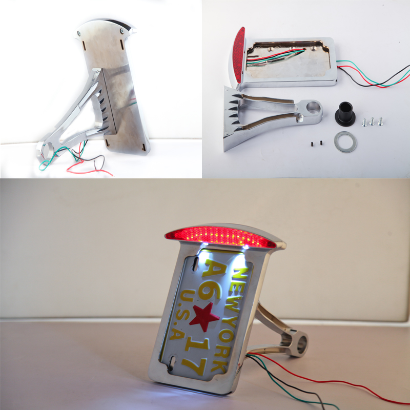 Universal Motorcycle License Plate LED Tail Light Horizontal Side Mount Bracket Holder For Harley Bobber Chopper Custom Touring