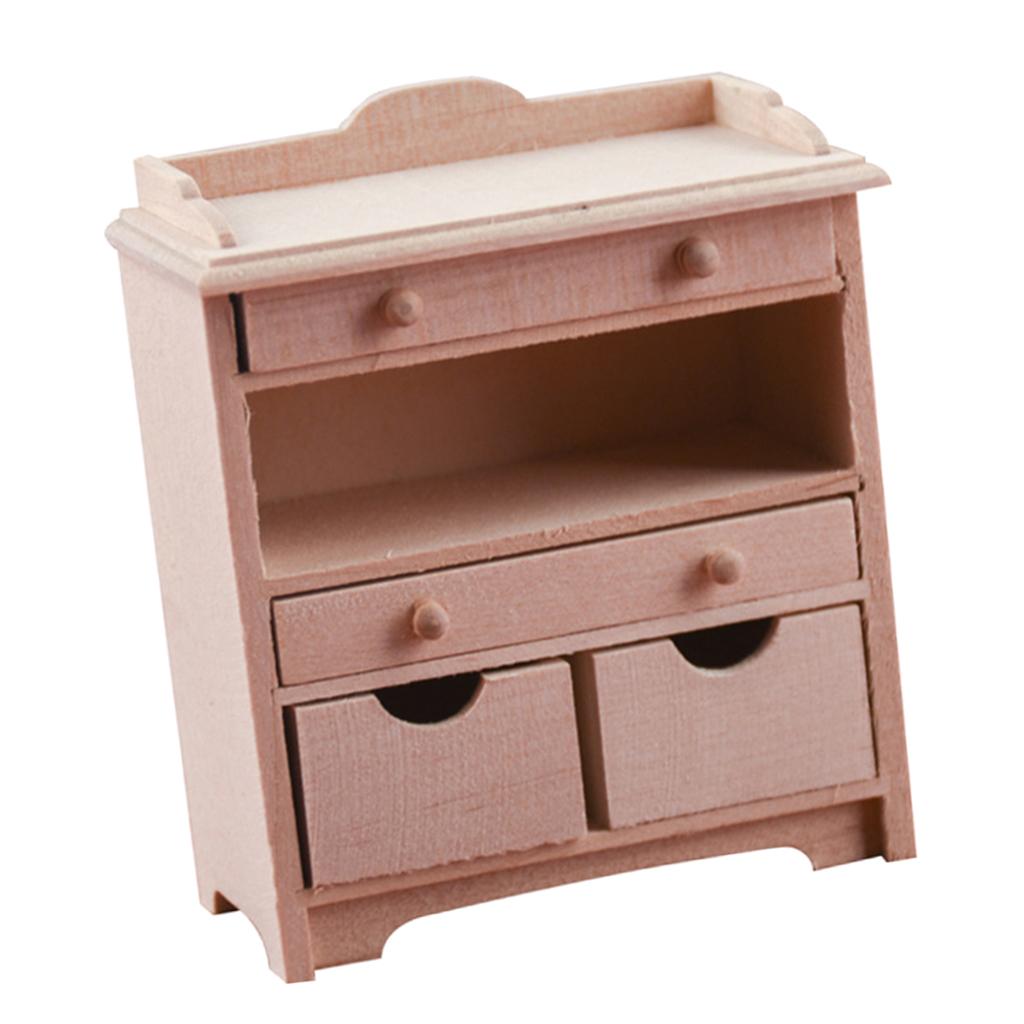 12th Furniture Unpainted Wood Cabinet with Drawers Life Scenes Model Ornaments