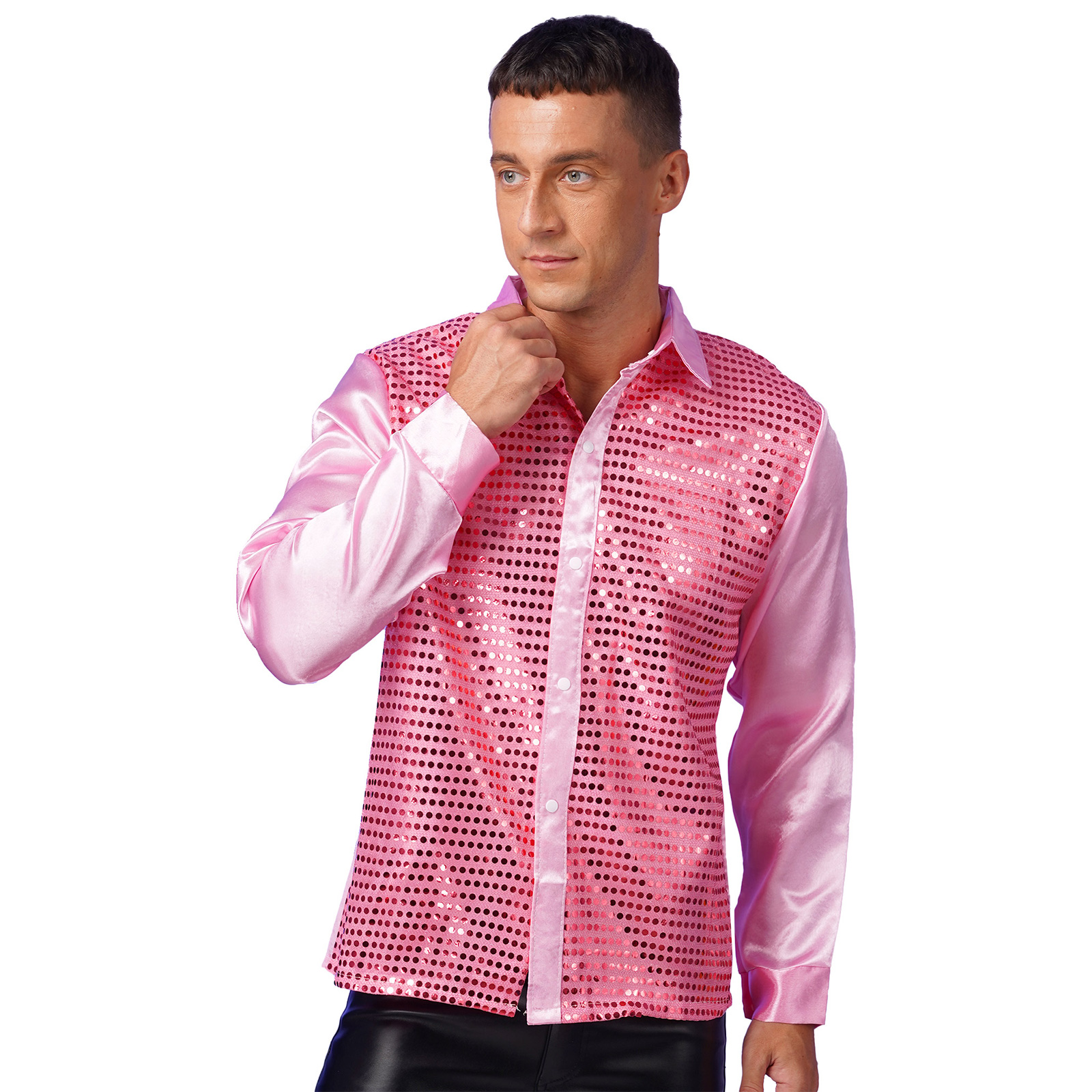 Männer Hip Hop Jazz Latin Dance Tops Langarm Shiny Pailletten Revers Hemd Tops Nachtclub Party Pole Dance Leistung Dancewear – Detail 40