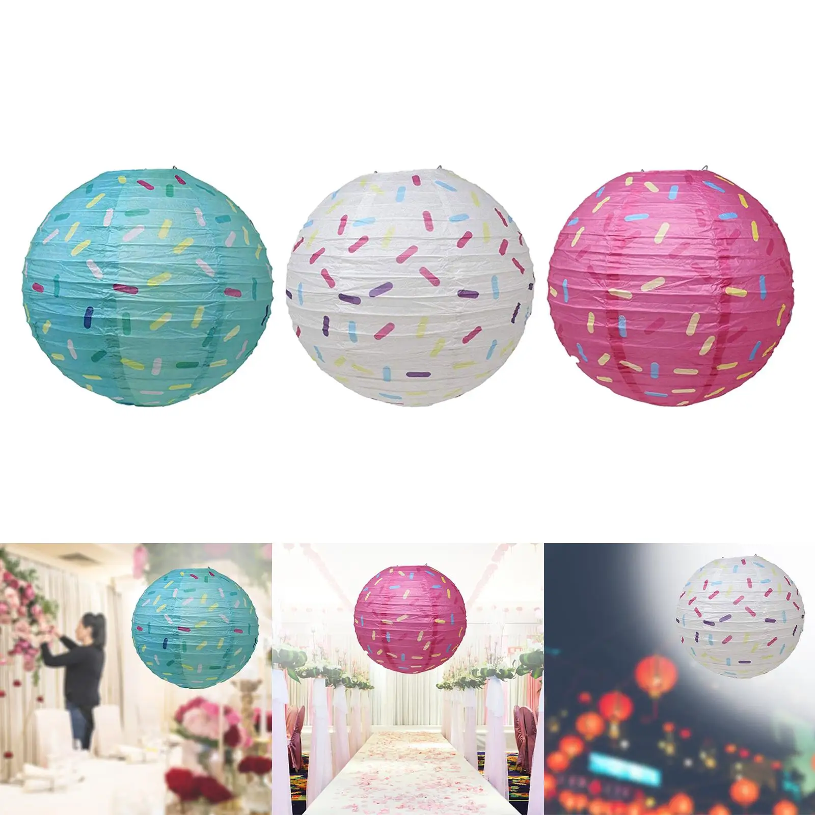 Chinese Japanese Round Paper Lantern Lamp Shade Hanging Ball Lanterns Easy Assemble for Classroom Halloween Events Home Decor