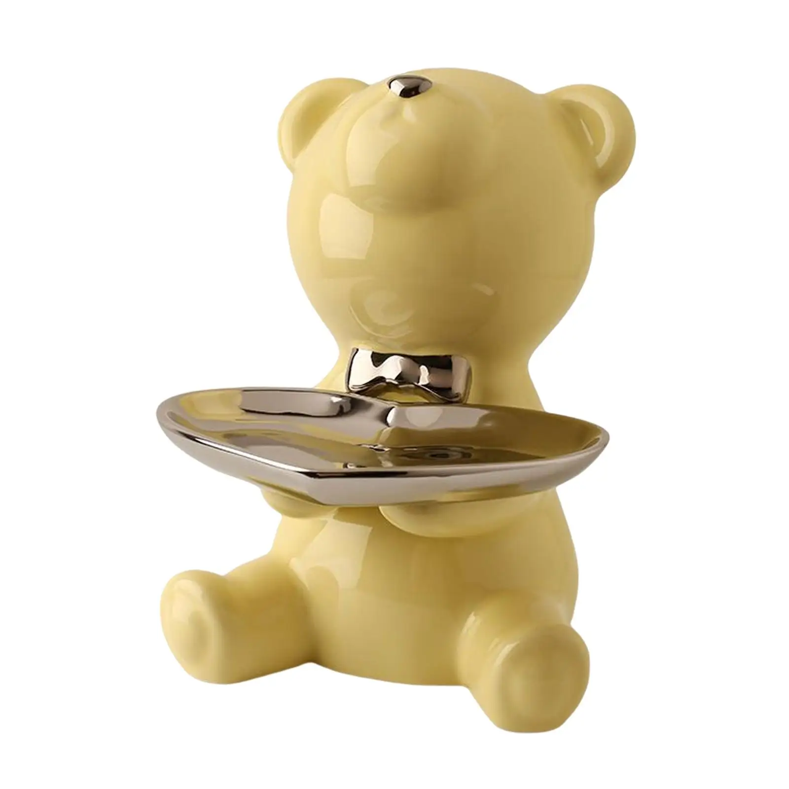 Bear Statue Storage Tray Key Holder Desk Organizer Animal Sculpture Figurine for Restaurant Office Apartment Decor Ornaments