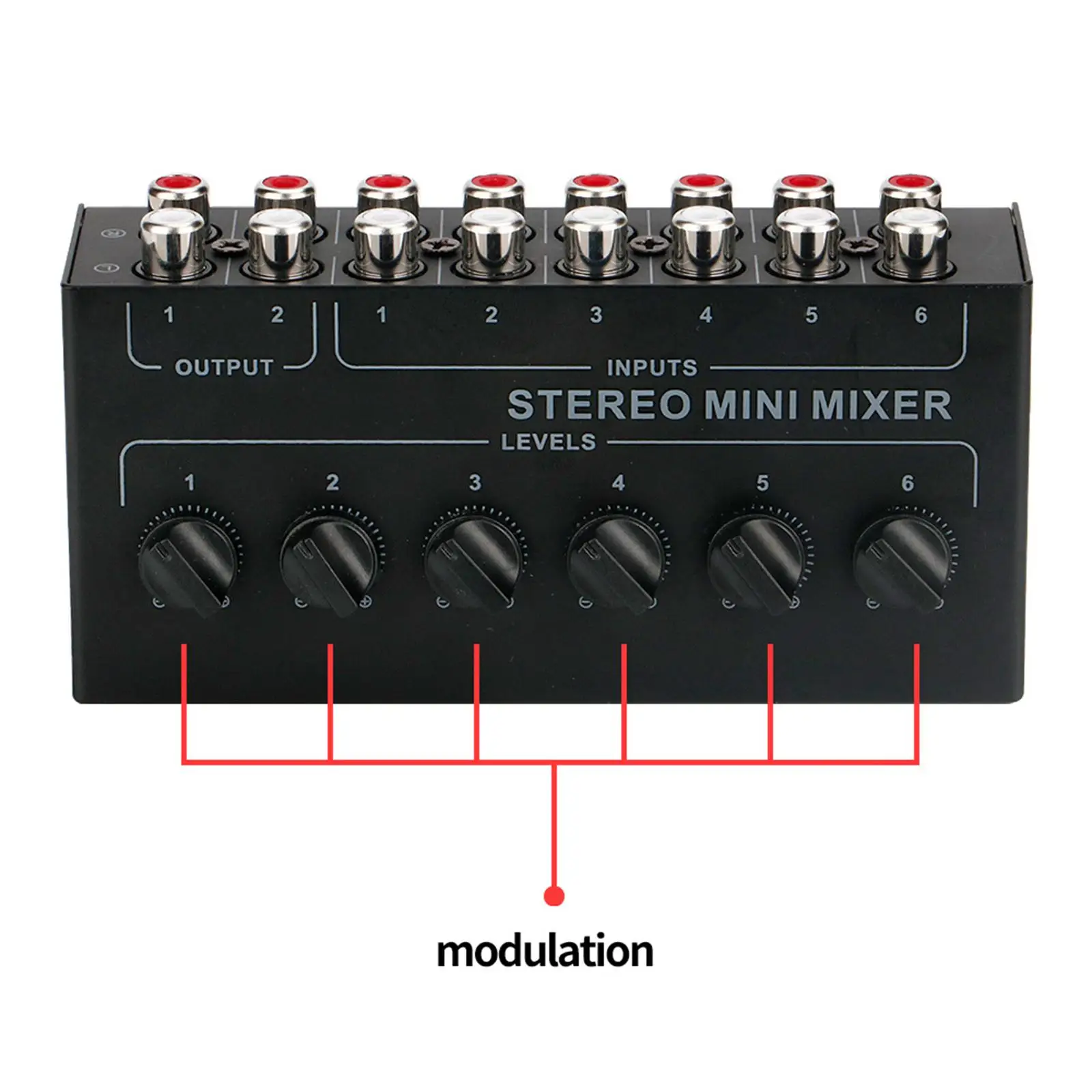 6 Channel Stereo Mixer Portable Small Mixer Compact for Recording DJ Broadcast Party