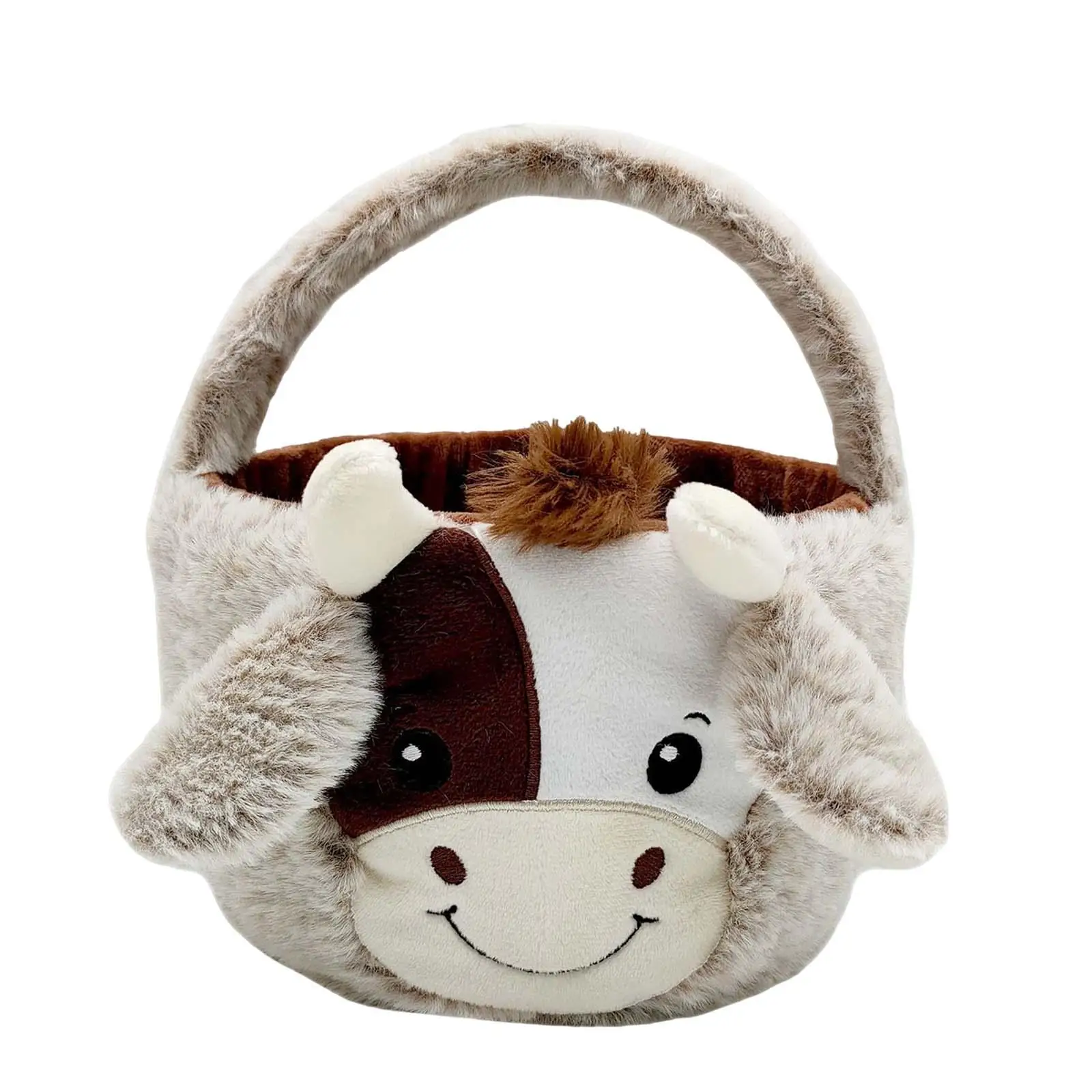 Cute Plush Cow Easter Basket Easter Egg Finding Toys Storage Candy Gifts Bag Reusable for Spring Candies Birthday Decor Kids
