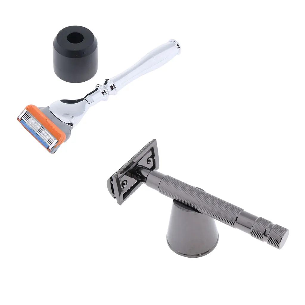 Men`s Double Edge Shaving Safety Razor Shaver with Base Stand Holder Kit