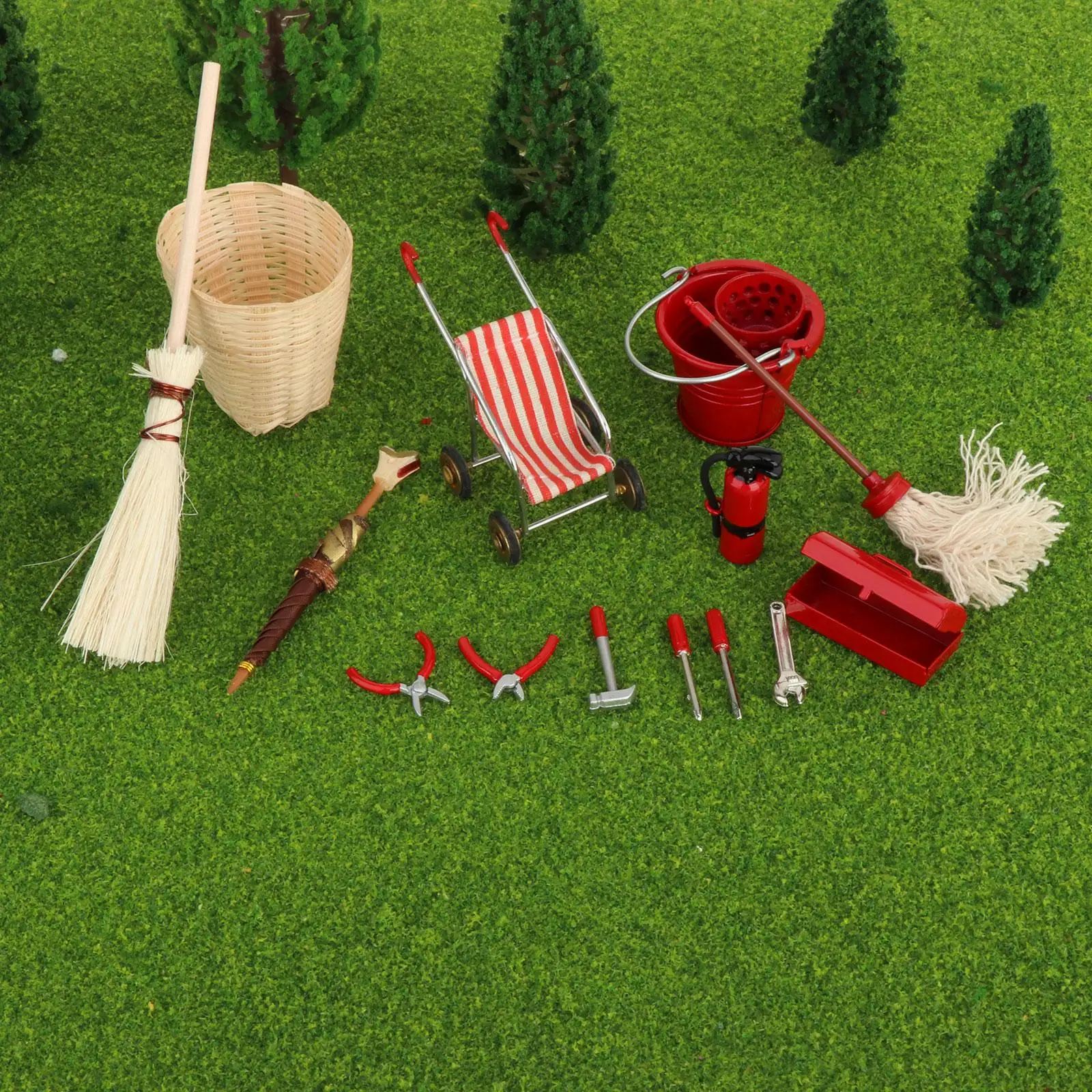 14 Pieces 1:12 Simulation Gardening Tools Garden Tools Miniature Tool Small House Ornament Mini Tools Set Miniature Garden Tools