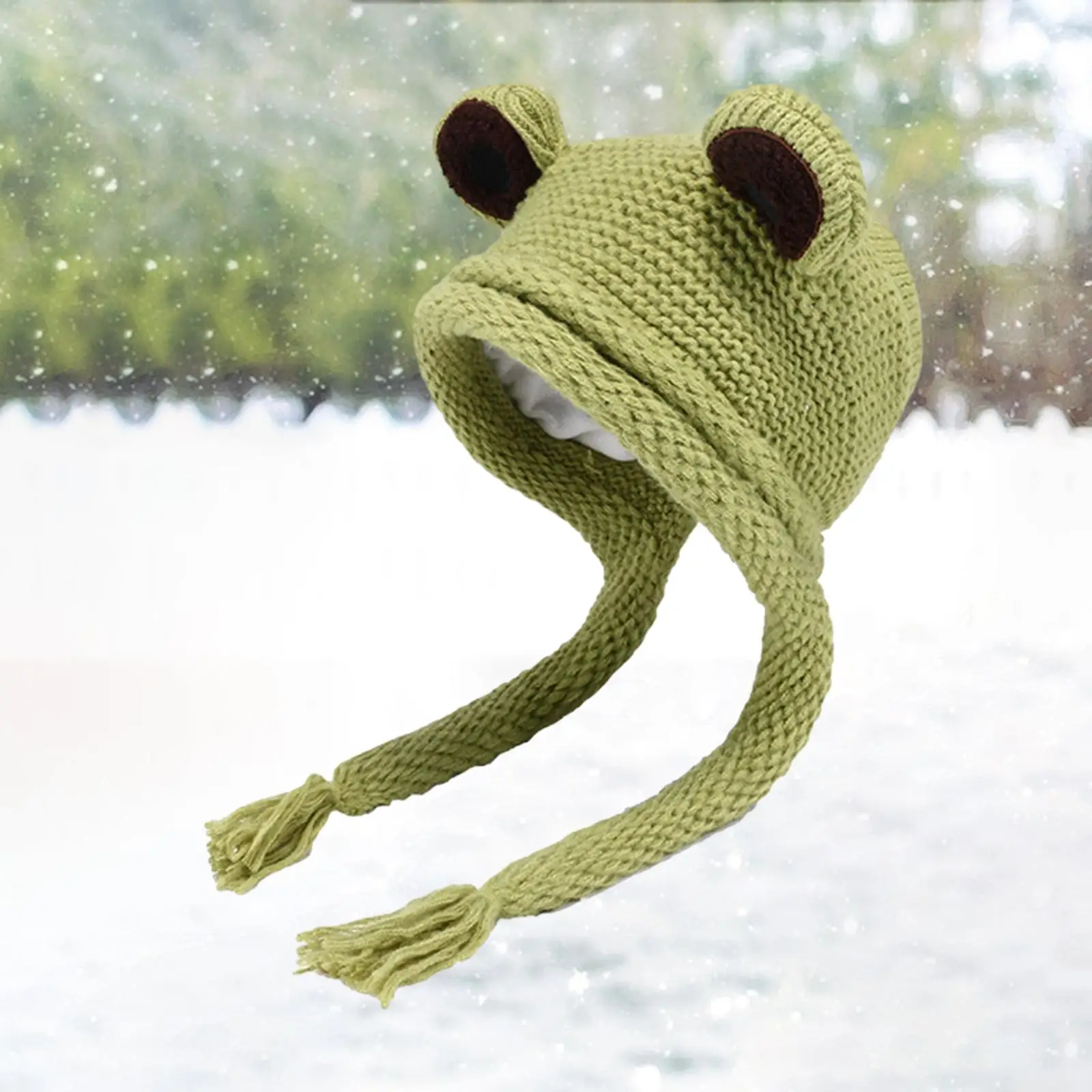 Knitted Hat Women Winter Hat Knitting Hat Big Eyes Warm Headpiece Headwear Frog Hat Knit Beanie for Halloween Costume Adults