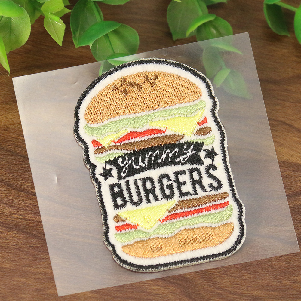 2 Stück selbstklebende Burger-Form-Aufnäher, bestickt, englisches Alphabet, Kleidung, Taschen, Dekoration, Scrapbooking-Zubehör – Detail 4
