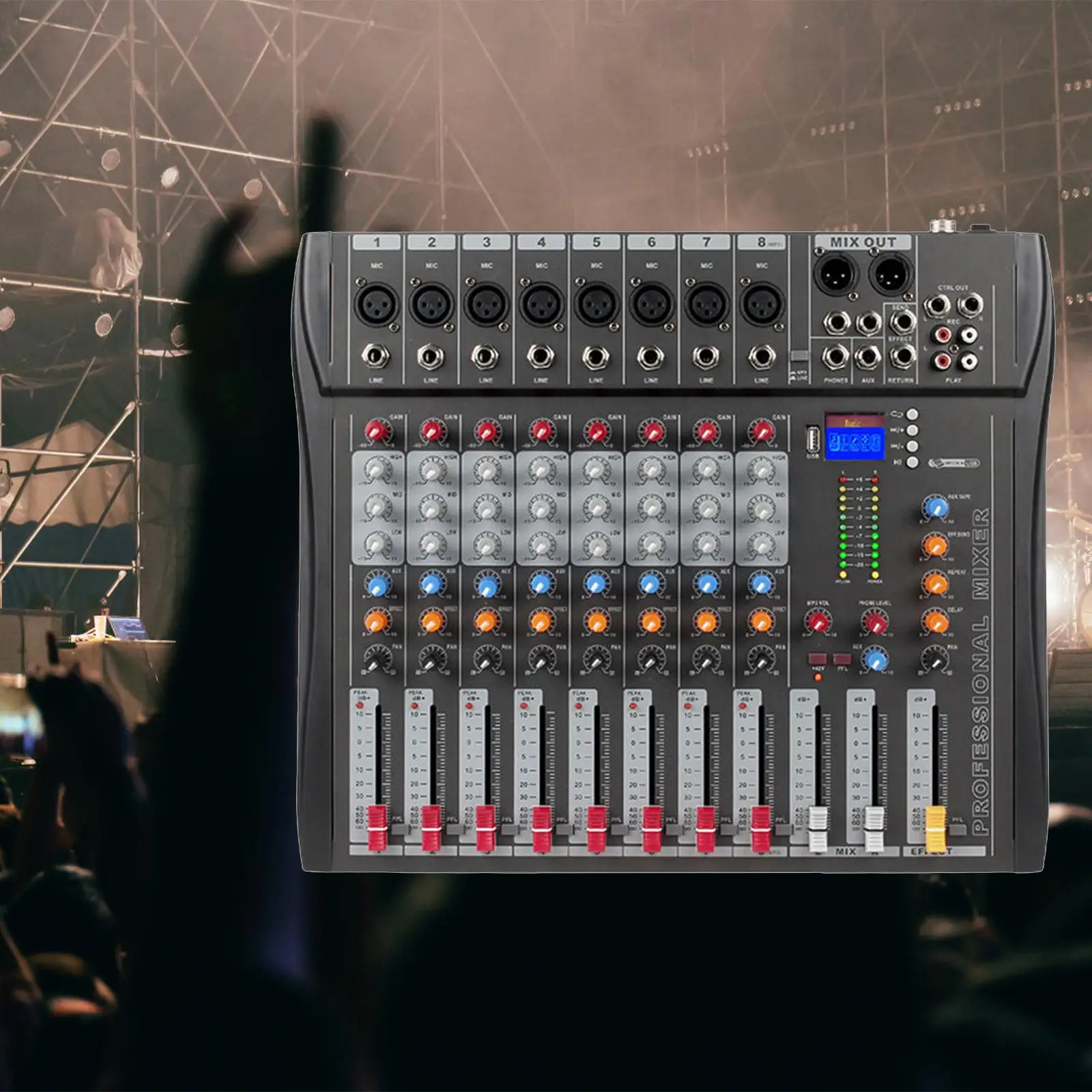 8 Channels Audio Mixer Digital Mixer EU Plug for Recording DJ Stage for Studio Recording Stable Transmission Durable Portable