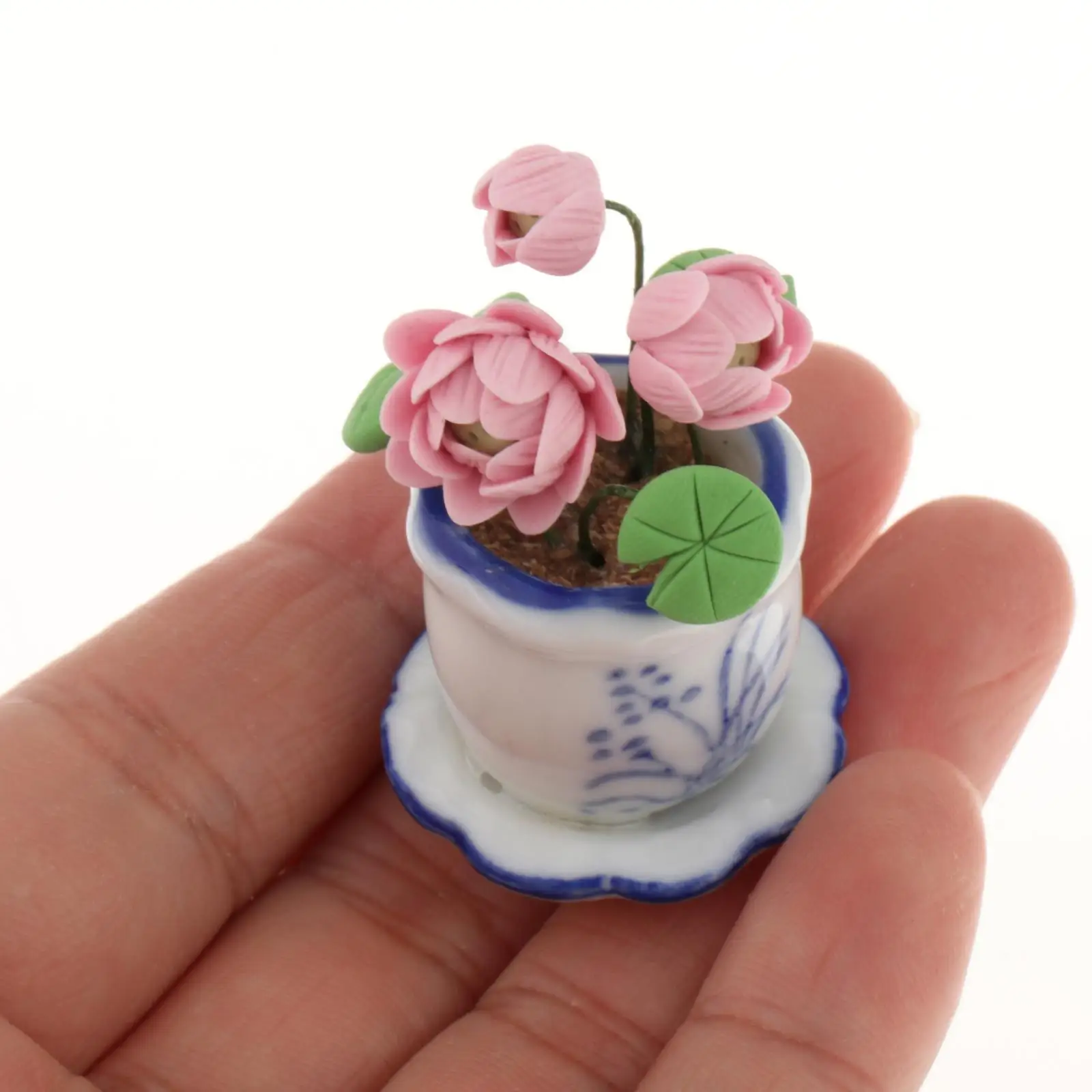 1:12 Dollhouse Lotus Plant Model Ceramic Simulated Flowerpot Model for DIY Scenery DIY Projects Model Train Decoration Building