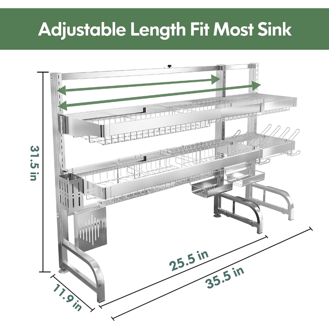 BOOSINY Over The Sink Dish Drying Rack 1 Tier Dish Rack for Kitchen  Counter, Adjustable Length(33.5-36 in), Stainless Steel Dish Drainer,  Dishes Shelf