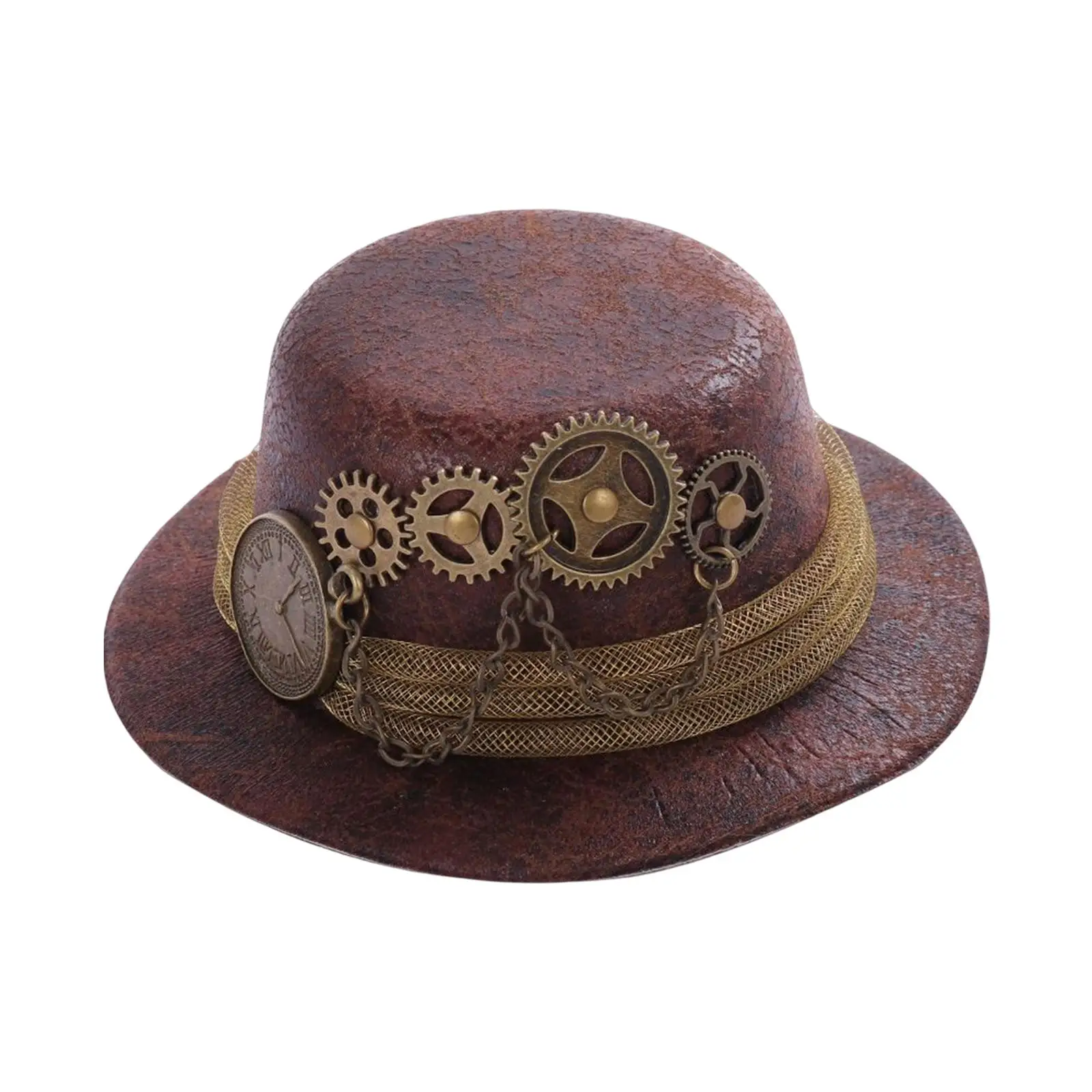 Women Ladies Mini Punk Top Hat, with Alligator Clips Brown Color, Elegant