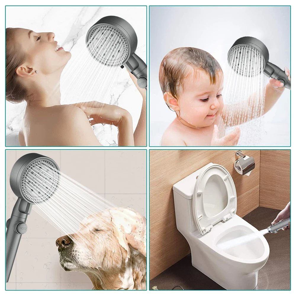 S8ee5a0ab75c340a1b6caee67f279e854Q High Pressure Shower Set Shower with Hose 5 Adjustment Modes Shower Water Saving One Touch Stop Bathroom Accessories