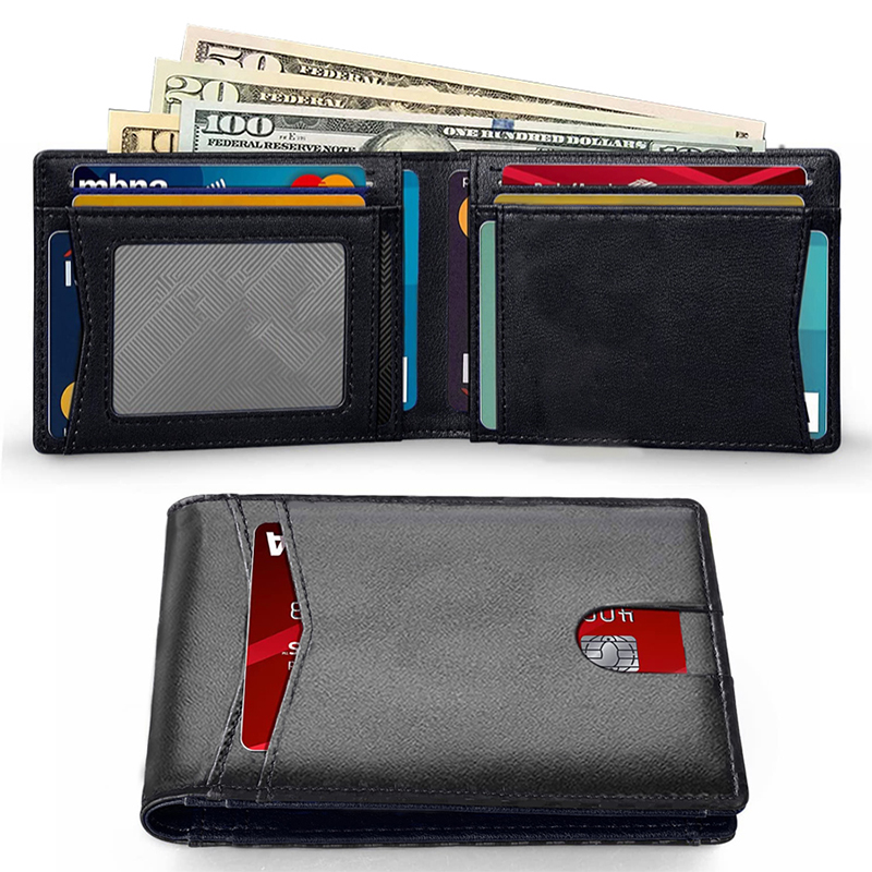 Rfid Carbon Fiber Leather Men Airtag Wallets Purse Credit Card Holder for Air Tag Purse Black Luxury Minimalist Wallet for Men