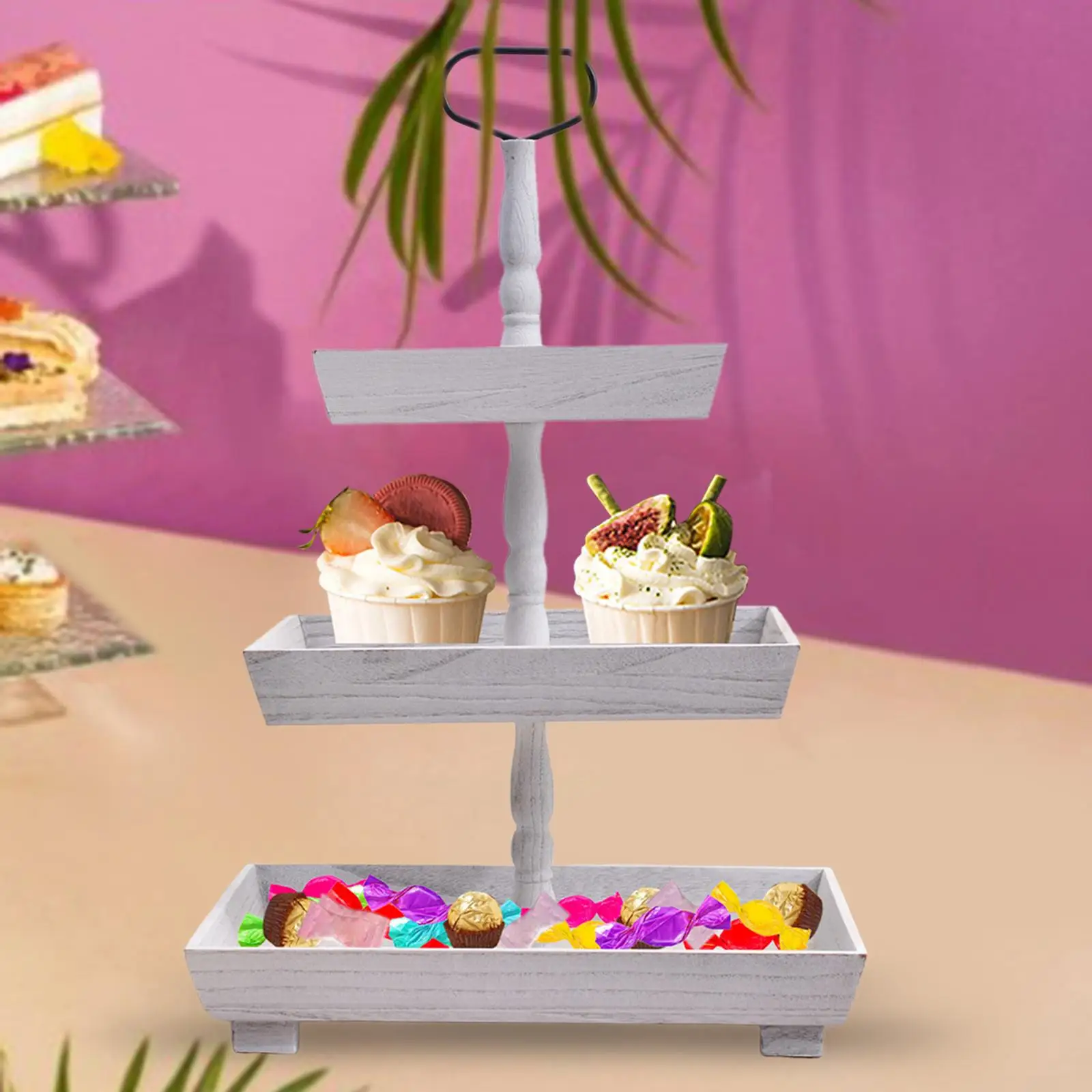 Wooden Tiered Tray Stand Desktop 3 Tier Fruit Display Stand Centerpieces Cake Tower Cookie Plates for Dessert Kitchen Birthday